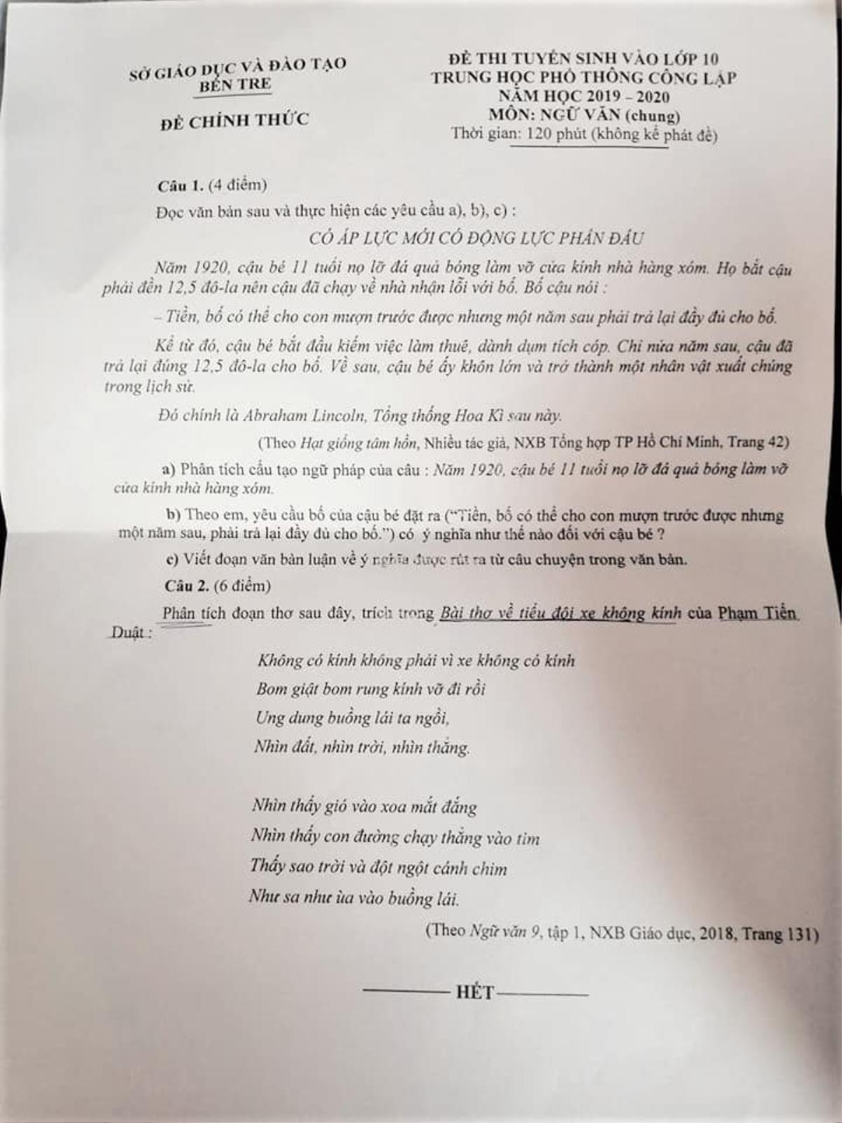 Đề Văn vào lớp 10 ở Bến Tre nhầm lẫn nghiêm trọng dữ liệu về Tổng thống Mỹ Ảnh 1