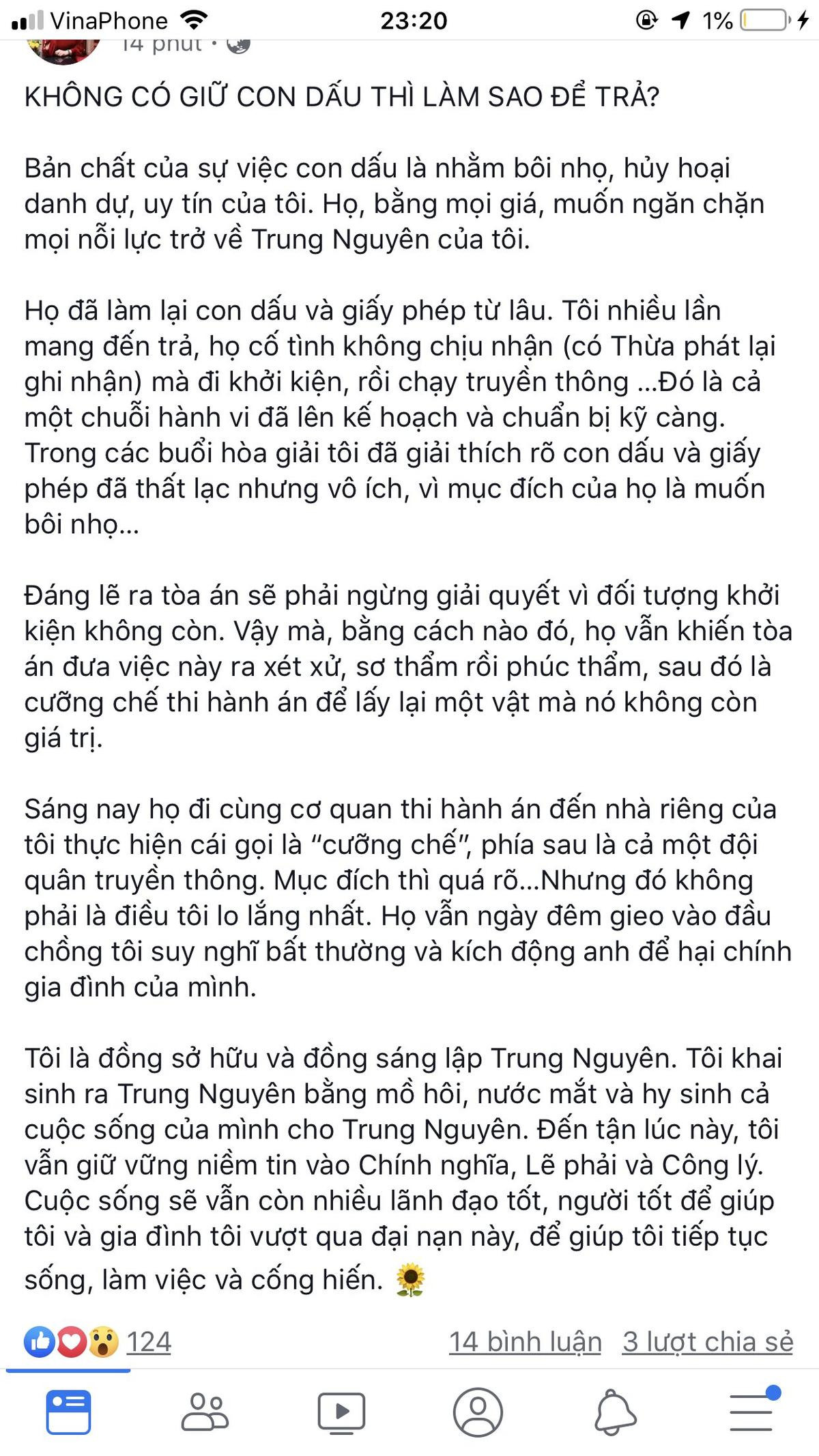 Vợ chồng vua cafe Trung Nguyên ly hôn: Bà Lê Hoàng Diệp Thảo tuyên bố đang nỗ lực trở về với 'đứa con' mình sinh ra Ảnh 2