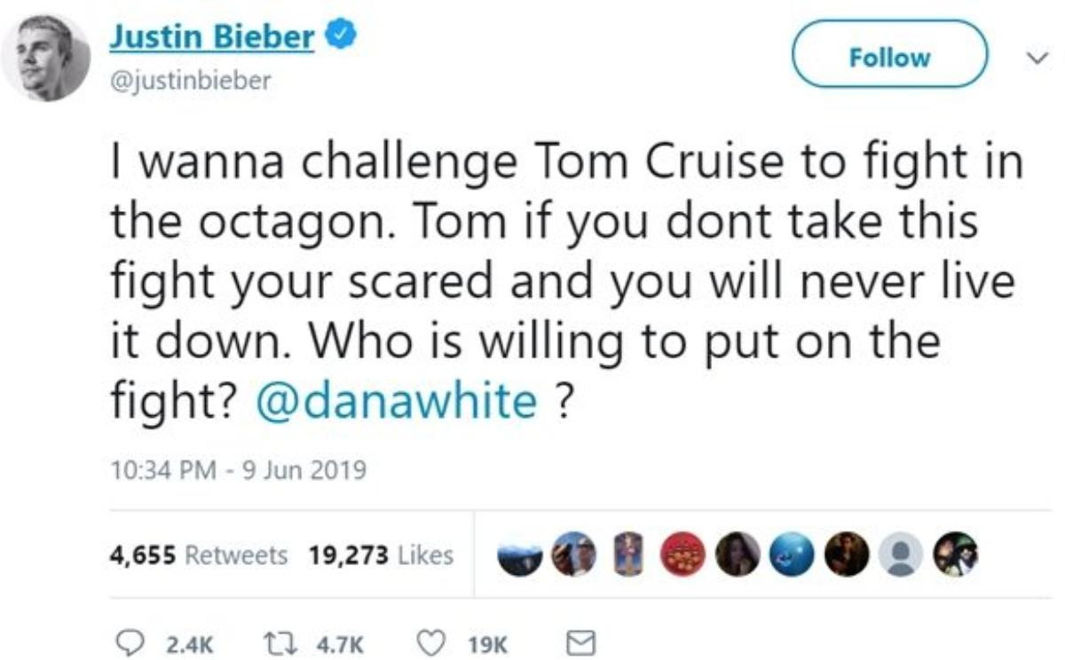 Chuyện gì đang xảy ra: Justin Beiber thách Tom Cruise một trận đấu võ? Ảnh 2