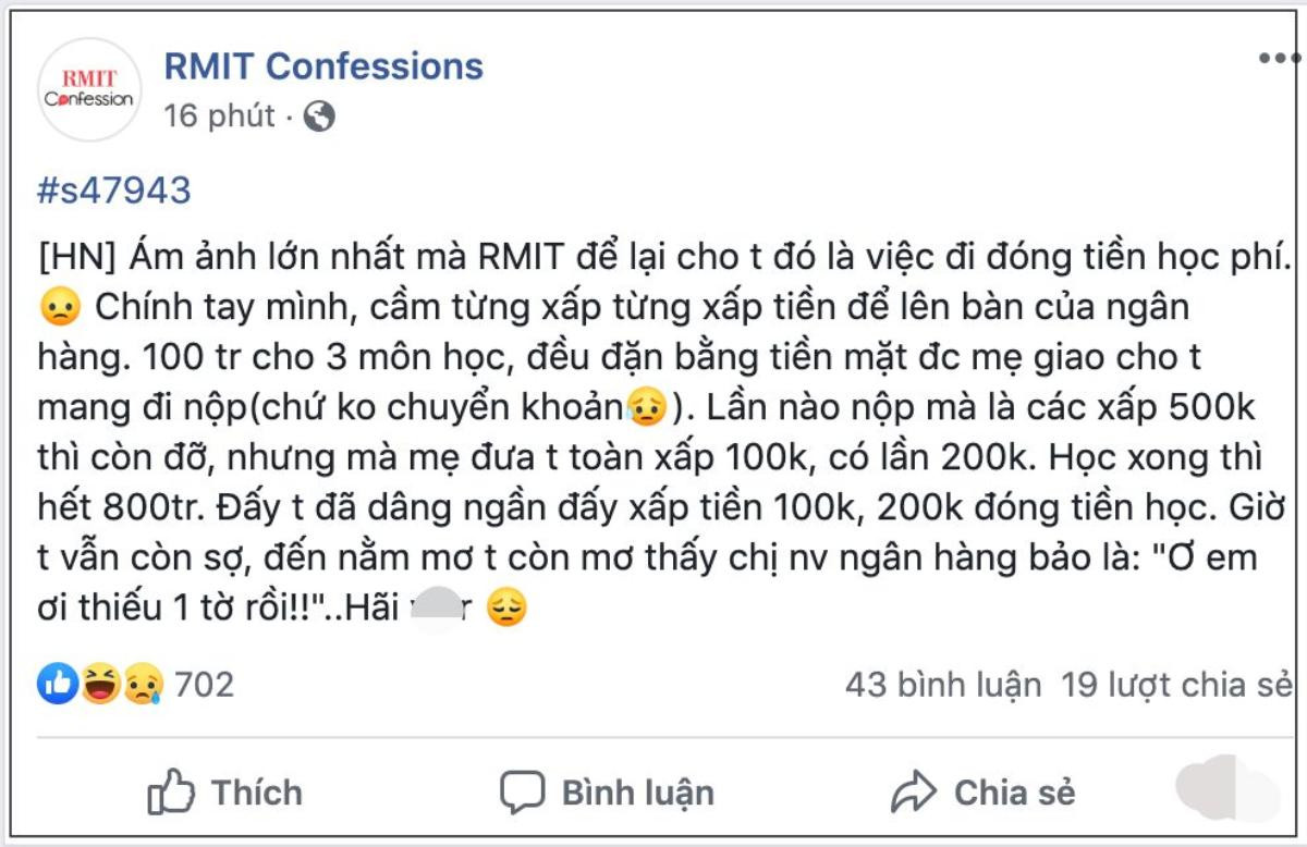 Sinh viên RMIT tiếp tục khiến dân tình 'dậy sóng' với tâm sự: 'Ám ảnh' nhất là cầm cọc tiền mặt đi đóng học phí Ảnh 1