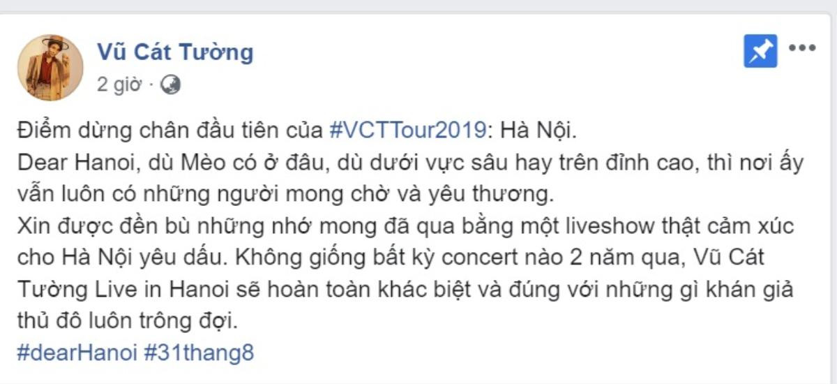 #VCTTour2019 - Vũ Cát Tường xác nhận Hà Nội sẽ là điểm đến đầu tiên! Ảnh 2