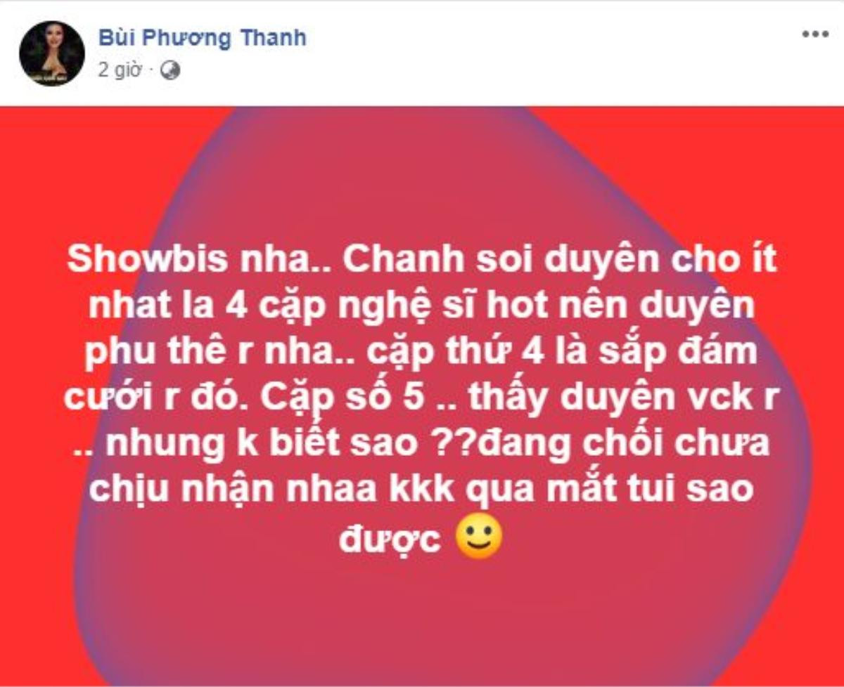 Phương Thanh tiết lộ soi duyên các cặp đôi, dân mạng ồn ào Mỹ Tâm và Mai Tài Phến sắp cưới Ảnh 1