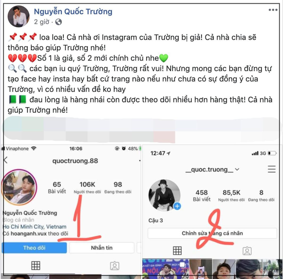 'Nhọ' như Quốc Trường: Bị giả mạo Instagram nhưng followers hàng 'fake' lại cao hơn cả hàng 'chính chủ' Ảnh 2