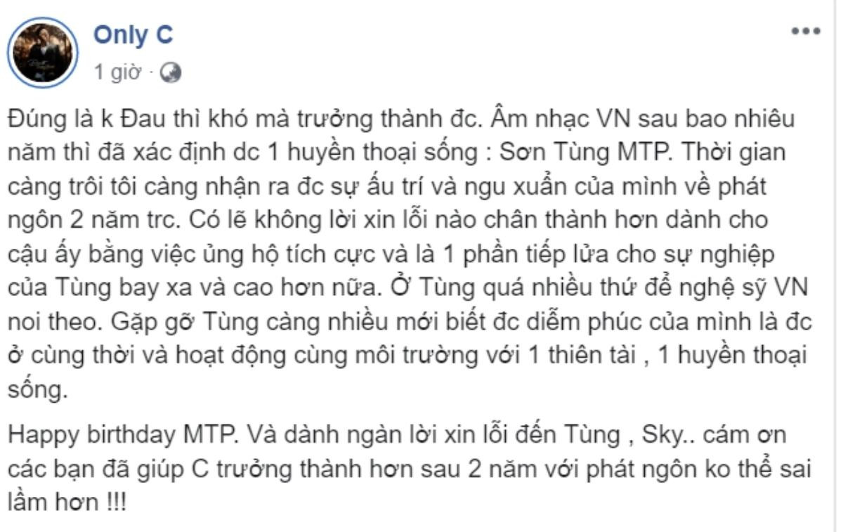 Gọi Sơn Tùng là 'huyền thoại sống', Only C thừa nhận phát ngôn 2 năm trước của mình thật ấu trĩ Ảnh 2