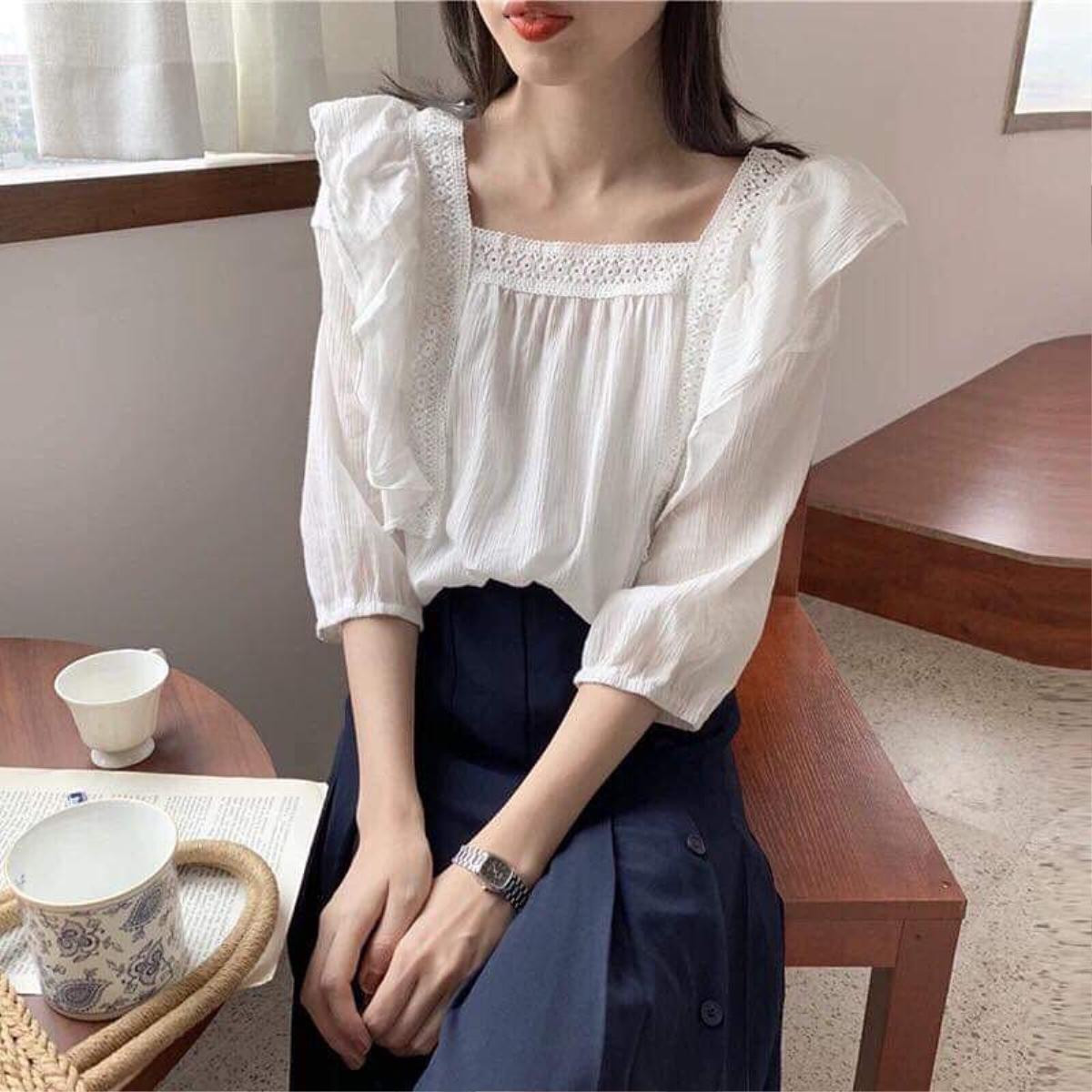 Các nàng có biết, chiếc áo Blouse cổ vuông, tay bồng đang khiến bao chàng nhớ thương? Ảnh 6