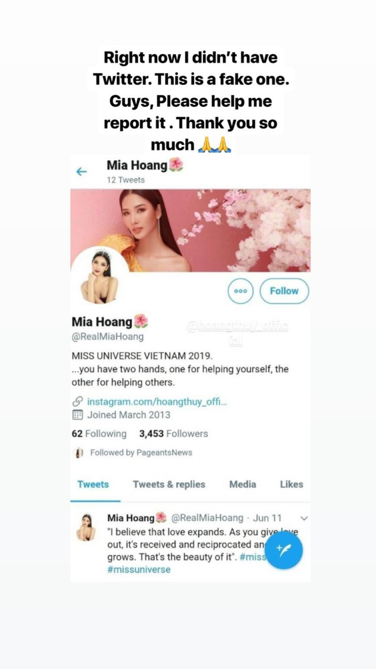 Hoàng Thùy 'khốn đốn' với tài khoản Twitter giả mạo lấy danh xưng Miss Universe Vietnam Ảnh 2