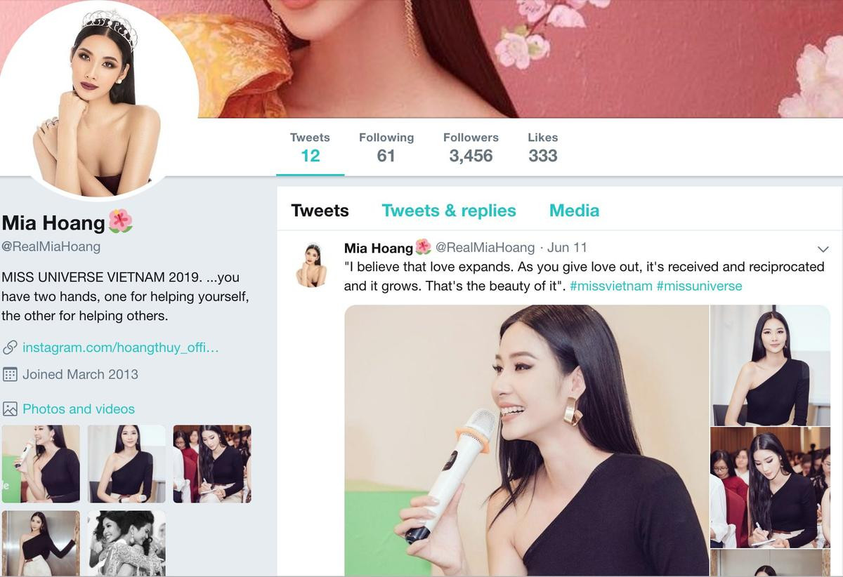 Hoàng Thùy 'khốn đốn' với tài khoản Twitter giả mạo lấy danh xưng Miss Universe Vietnam Ảnh 1