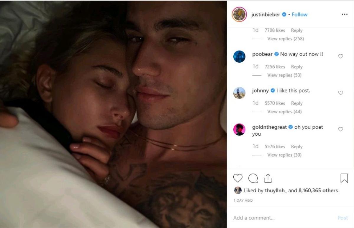 Justin Bieber và Hailey Baldwin đăng ảnh âu yếm lên Instagram Ảnh 1