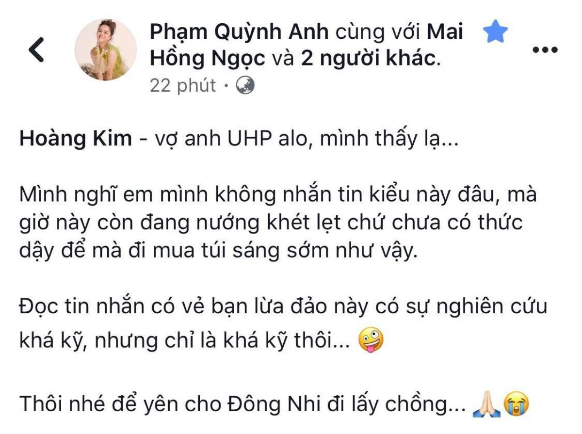 Bi fan giả danh lừa đảo, Phạm Quỳnh Anh nhẹ nhàng đáp trả: 'Để yên cho Đông Nhi đi lấy chồng' Ảnh 1