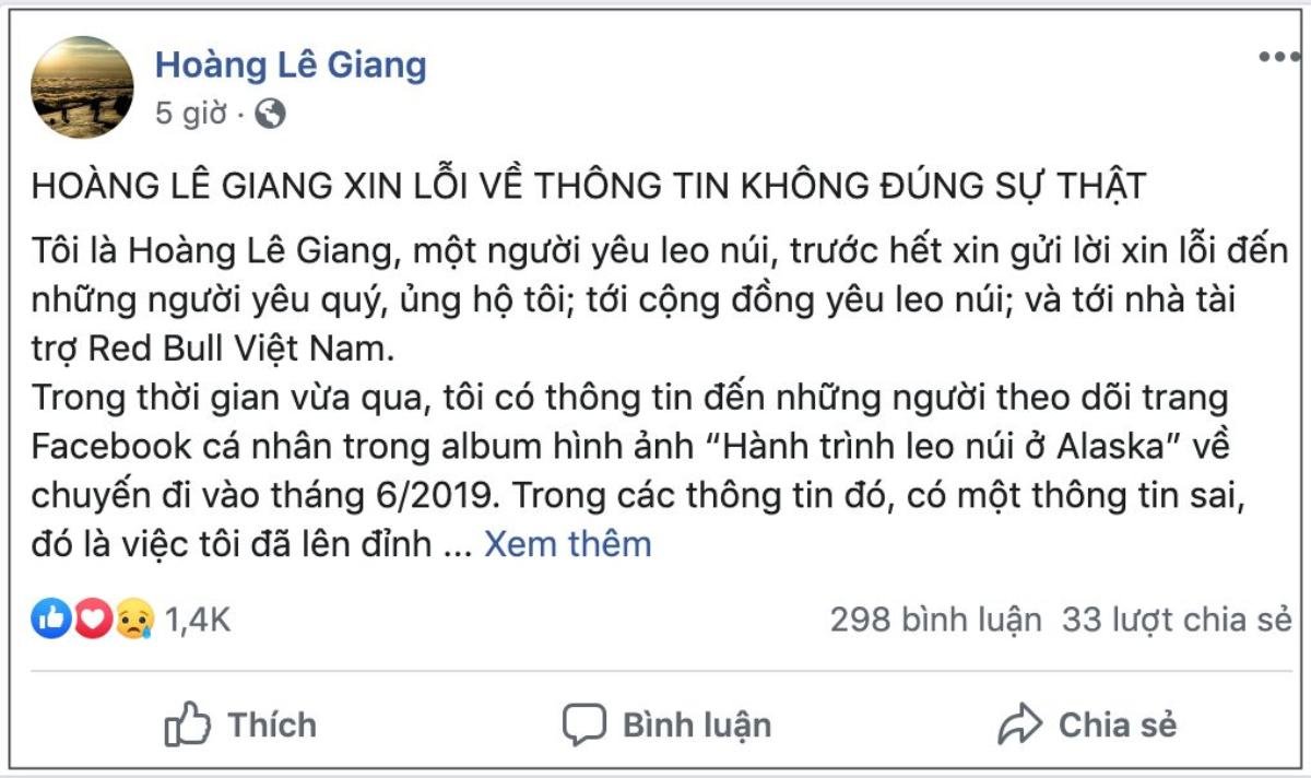 Sau khi bị 'bóc mẽ' không chinh phục đỉnh cao nhất Bắc Mỹ như 'lời đồn', phượt thủ Hoàng Lê Giang lên tiếng xin lỗi công khai Ảnh 6