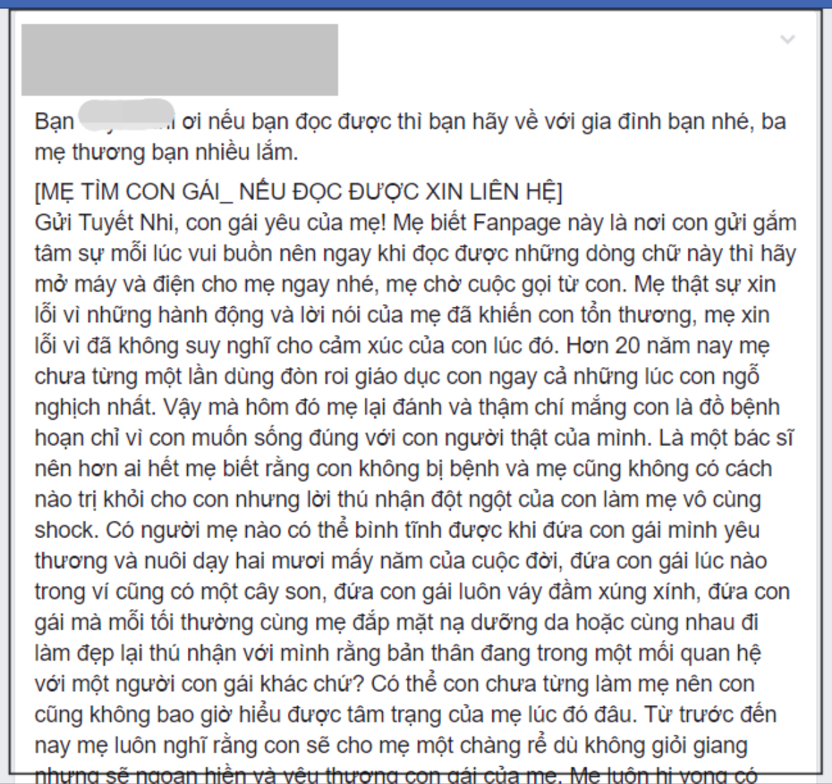 Hối hận vì đã đánh con gái sau khi come out, người mẹ lên mạng và viết thư nhờ mọi người tìm con Ảnh 1