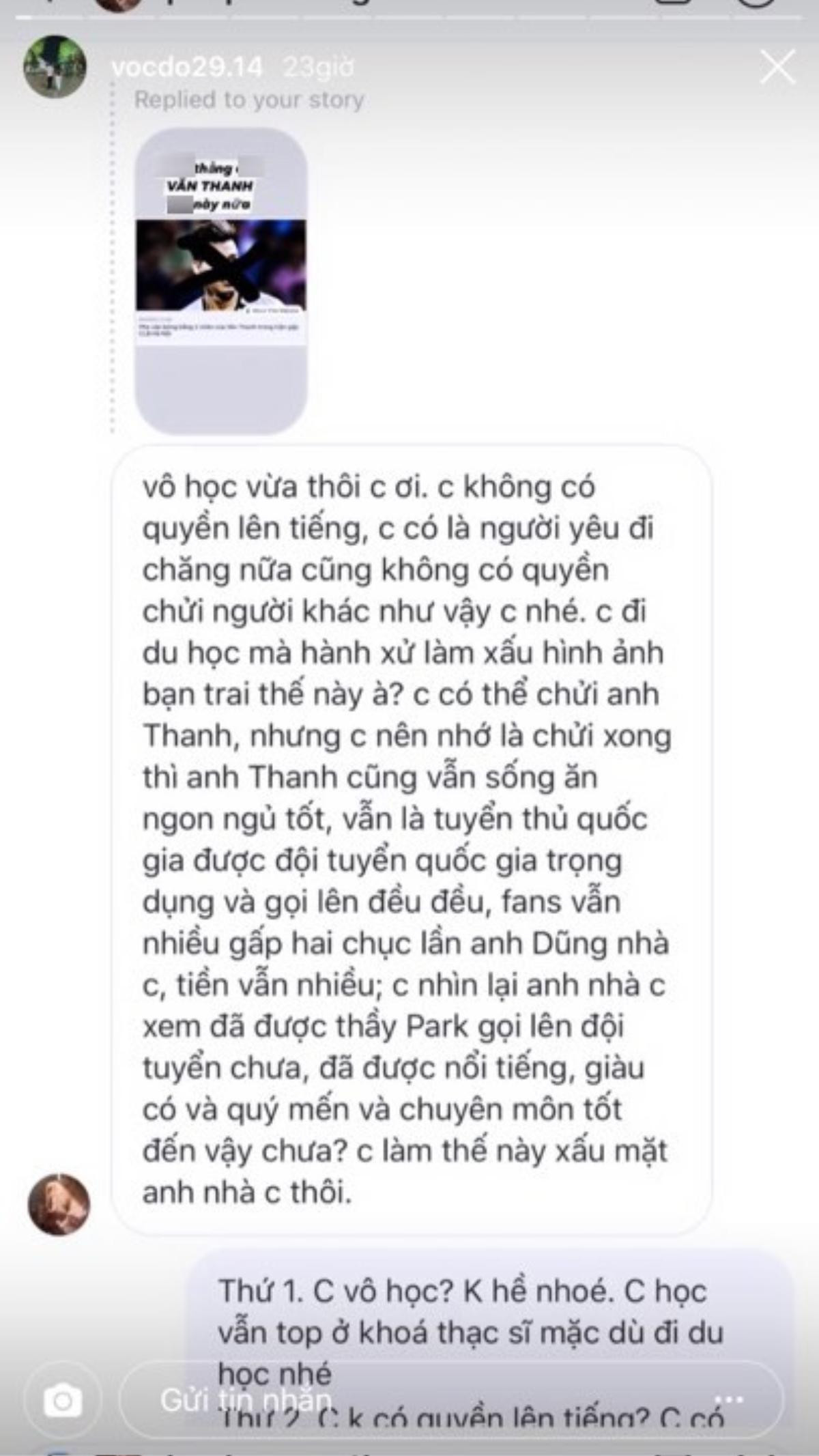 Hot nhất hôm nay: Bạn gái hậu vệ CLB Hà Nội xúc phạm Vũ Văn Thanh, đáp trả cực gắt anti-fan Ảnh 3