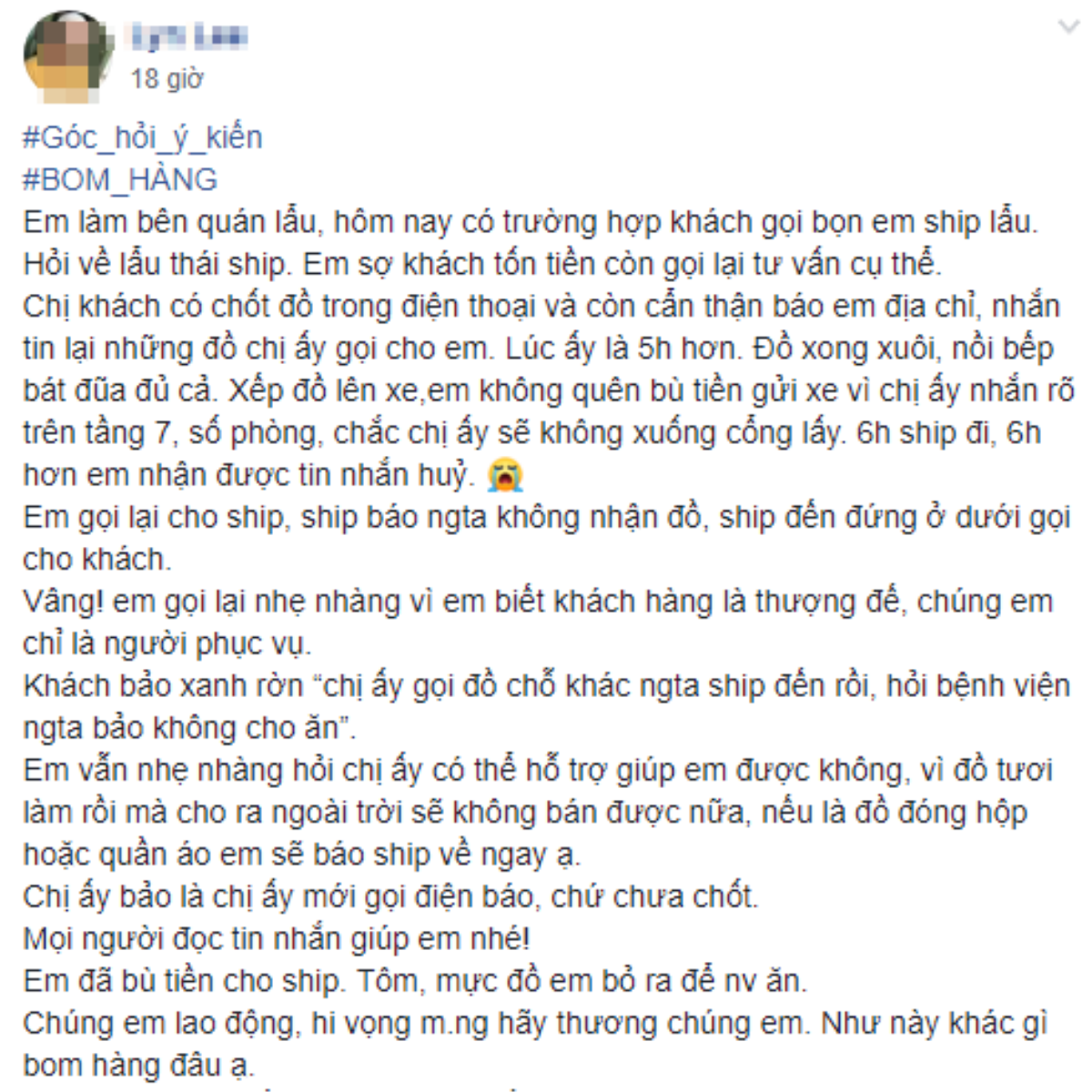 Ship nguyên nồi lẩu Thái đến bệnh viện, chủ quán 'tá hỏa' vì khách huỷ đơn hàng còn lớn giọng 'chỉ mới báo chứ chưa có chốt' Ảnh 1