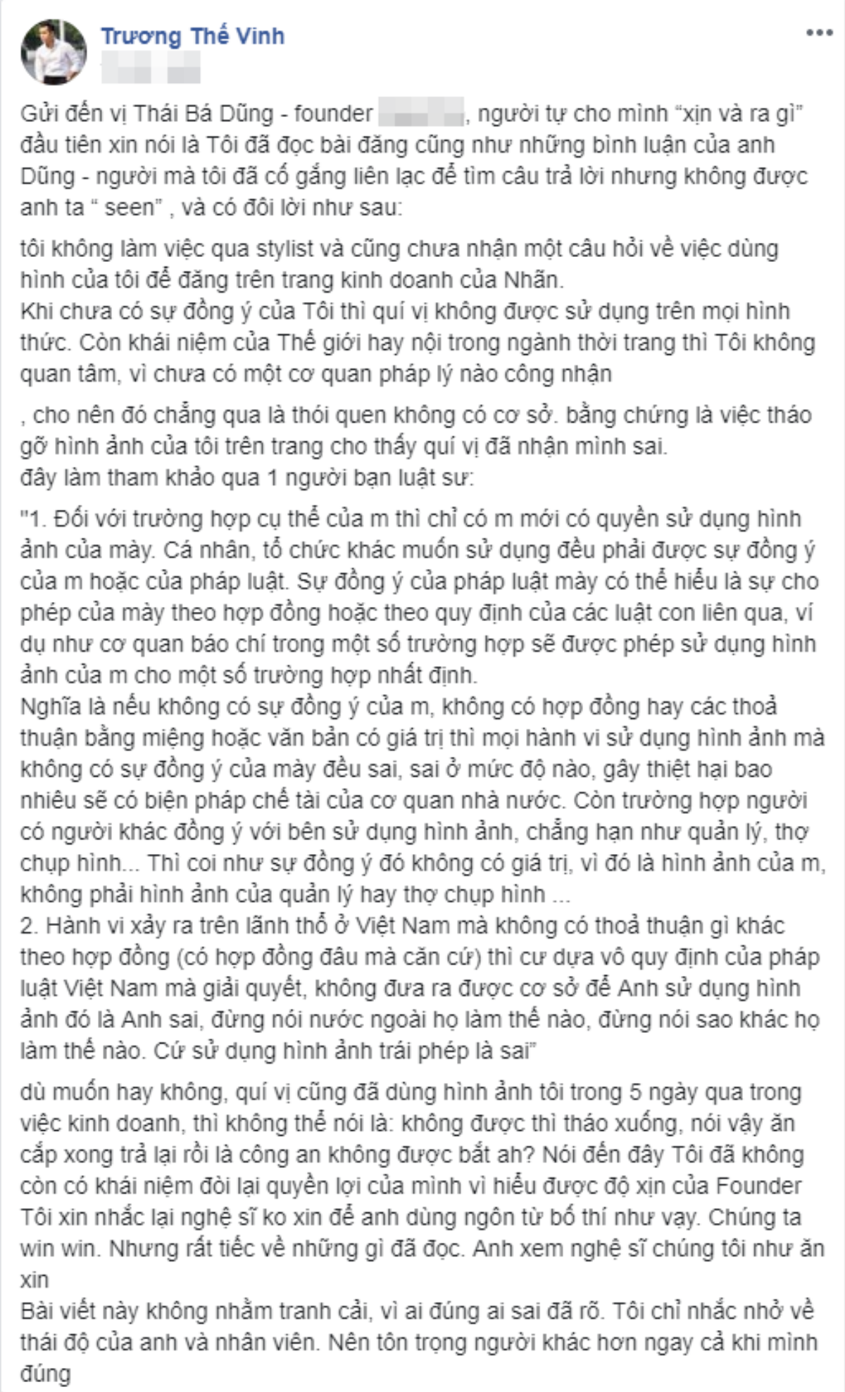 Người ngoài cuộc nói gì vụ shop quần áo dùng hình ảnh của Trương Thế Vinh để đăng quảng cáo Ảnh 2