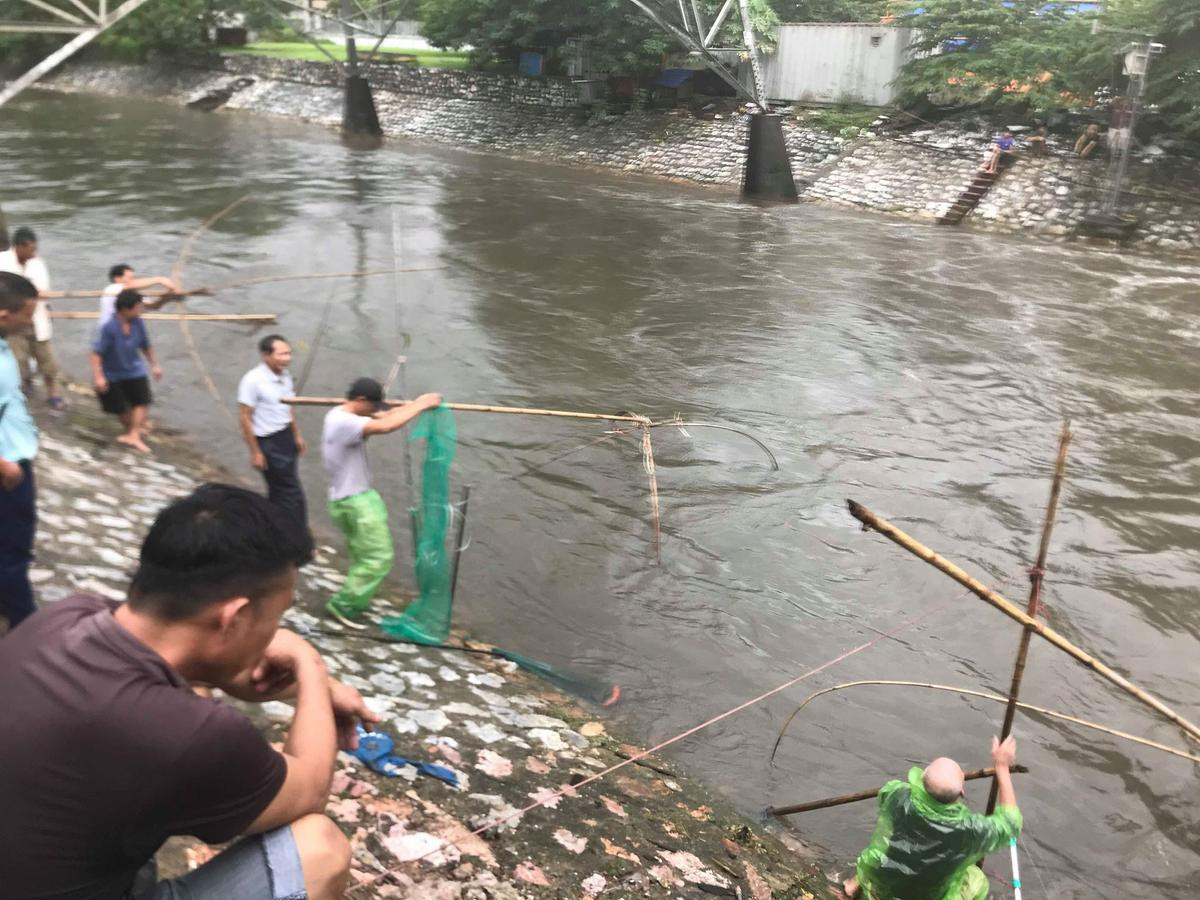 Người Hà Nội mang vó, buông cần câu ra sông đánh bắt hàng chục cân cá sau bão số 3 Ảnh 1