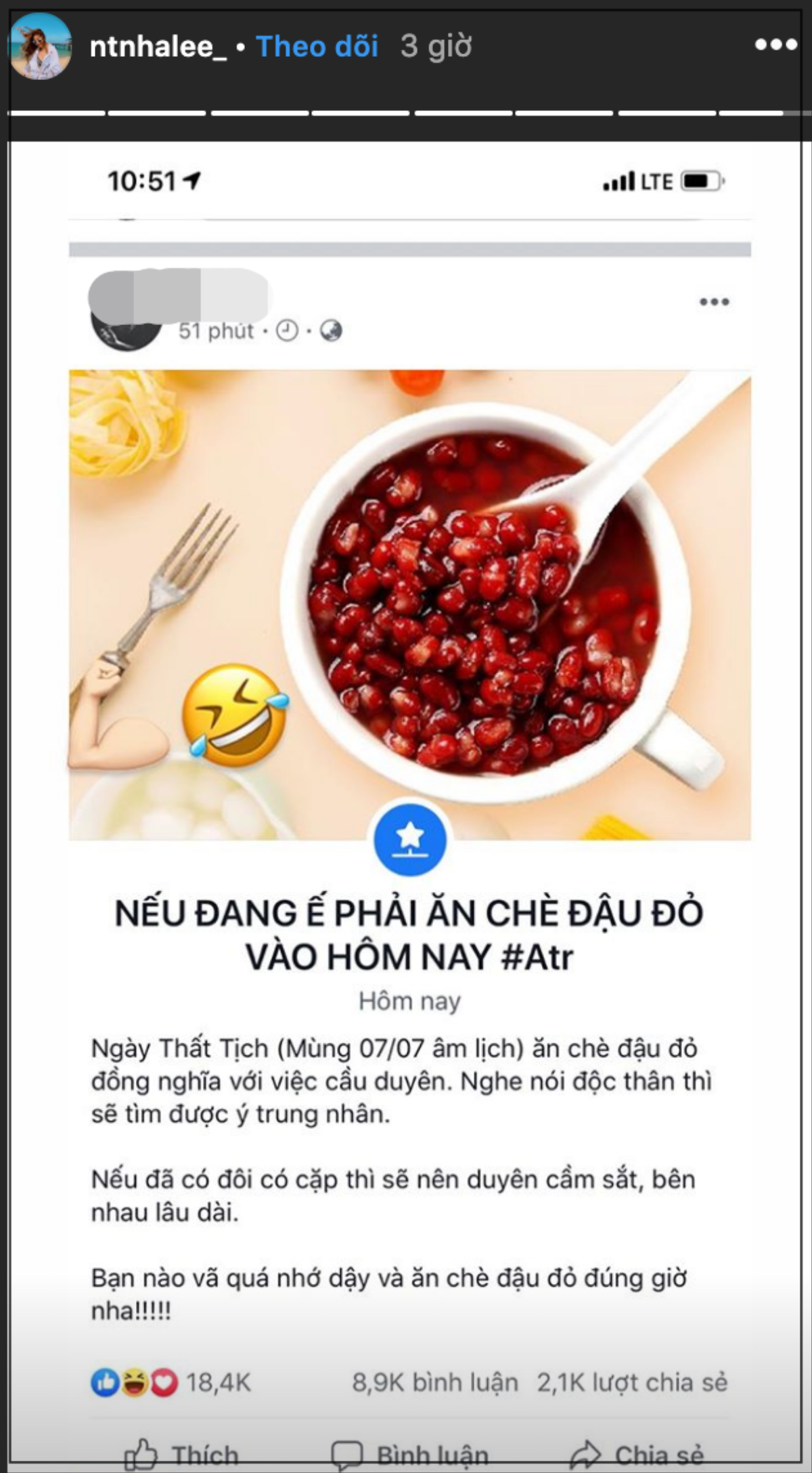 Nhật Lê chia sẻ bài viết 'ăn chè đậu đỏ vào Ngày Thất Tịch để thoát ế', gián tiếp thừa nhận cô đã độc thân? Ảnh 3