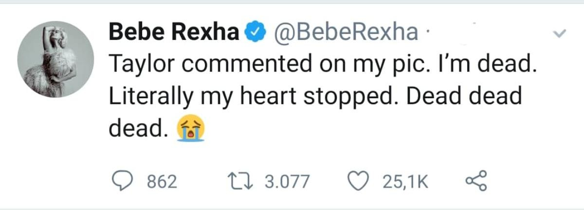 Bebe Rexha 'mừng xỉu' khi được Taylor Swift ấn like và bình luận bài đăng về nạn phân biệt giới tính của mình Ảnh 3