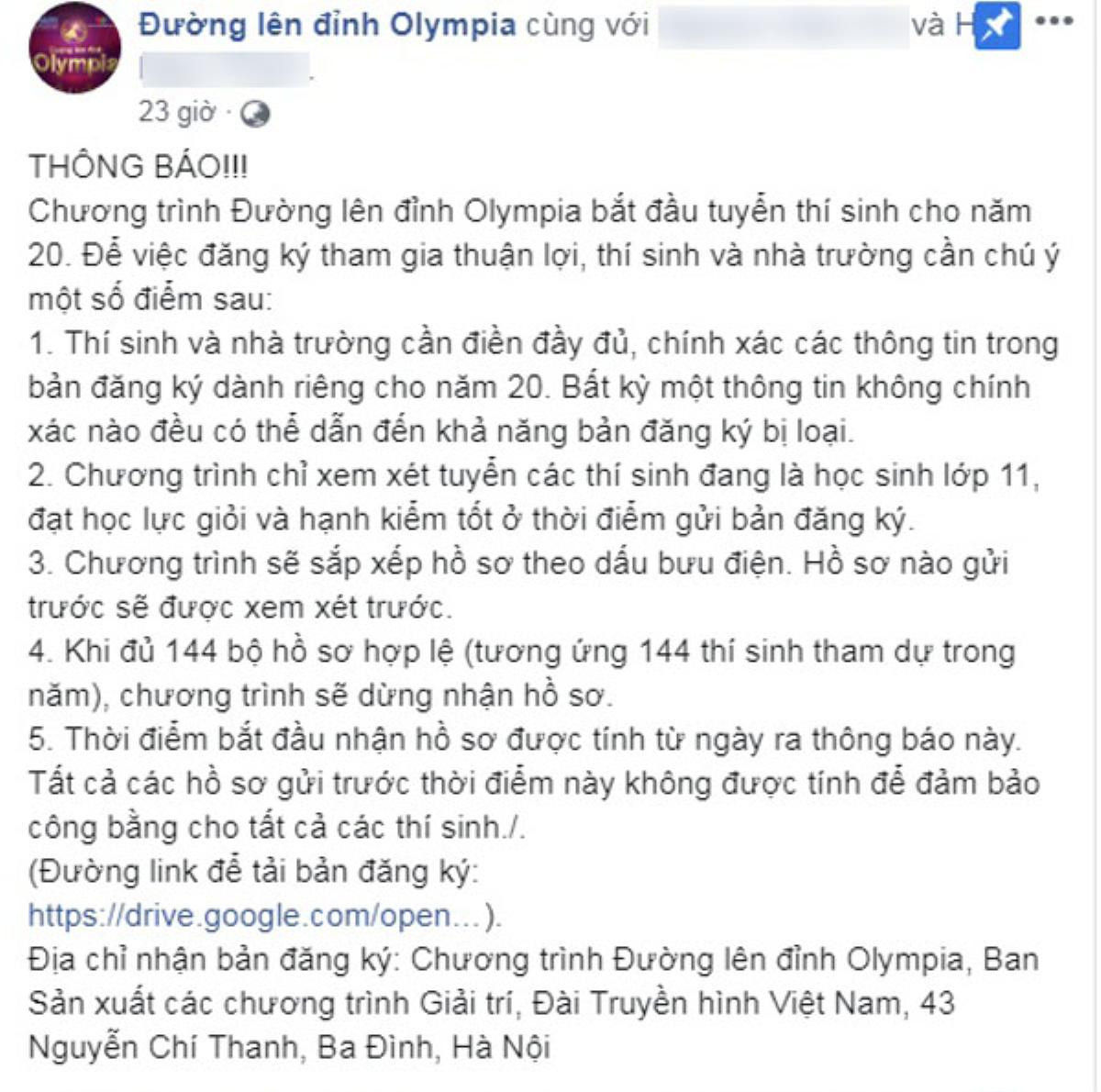 Nhiều điểm bất cập tại thông tin tuyển thí sinh Đường lên đỉnh Olympia năm thứ 20 khiến CĐM xôn xao Ảnh 1