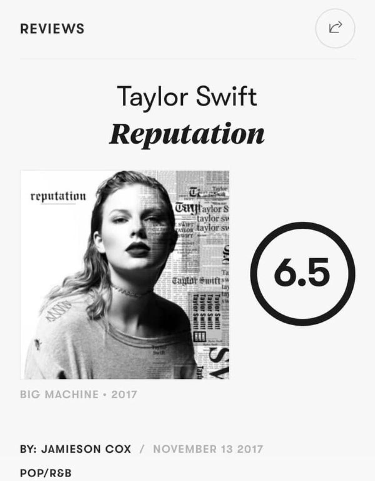 Pitchfork cho biết sẽ phúc khảo lại album Reputation của Taylor Swift với điểm số cao hơn Ảnh 2