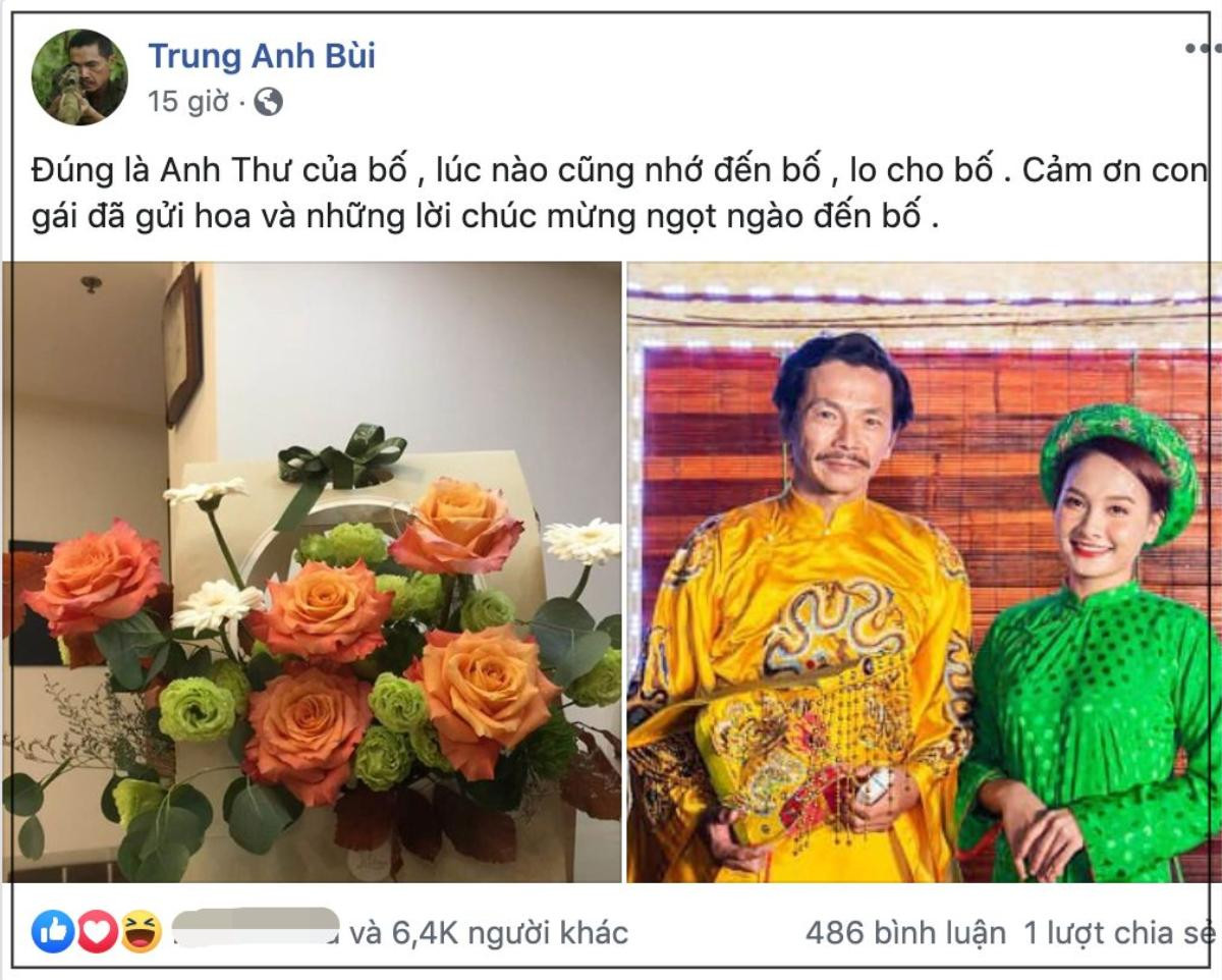 NSND Trung Anh tự hào khoe lẵng hoa của Bảo Thanh trước ngày nhận danh hiệu cao quý Ảnh 1