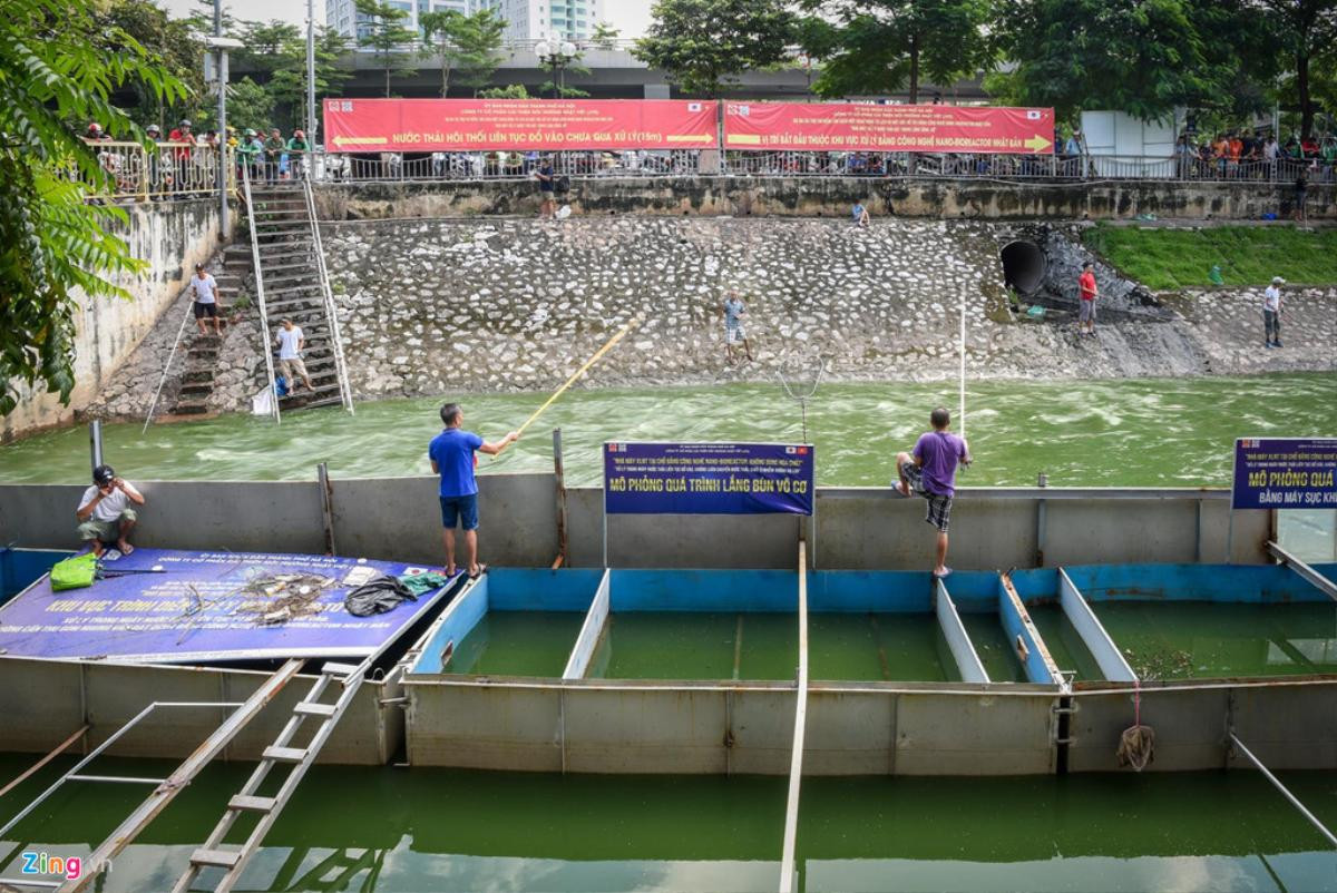 Nước sông Tô Lịch đổi màu xanh ngắt, dân mở hội câu cá Ảnh 1