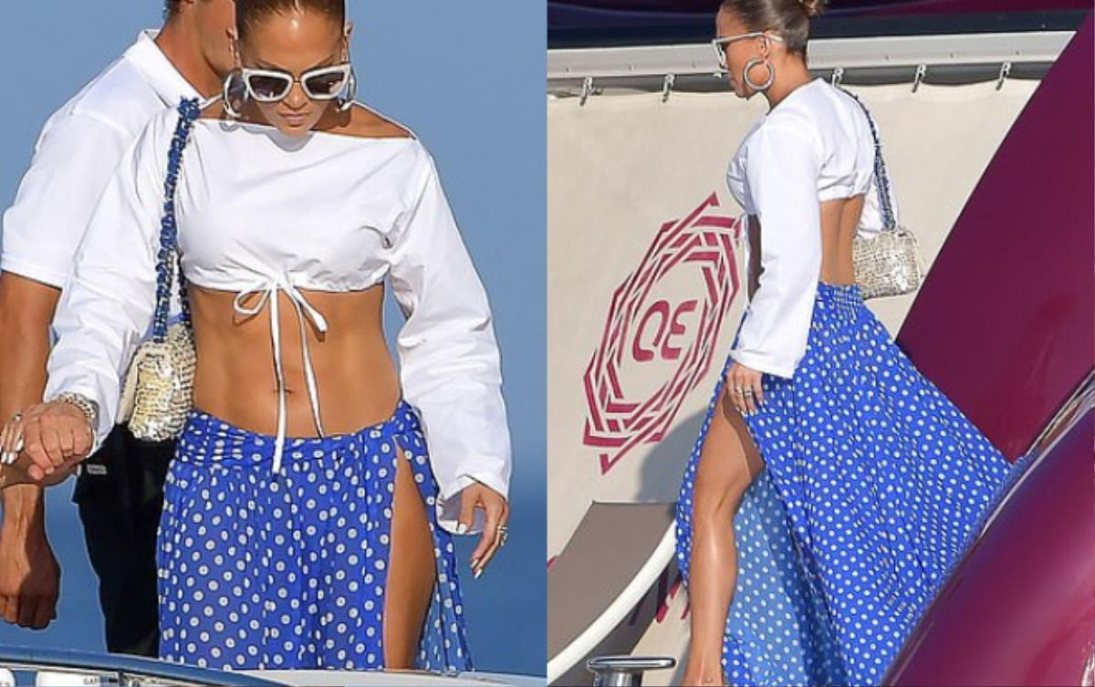 Jennifer Lopez mặc váy chấm bi xẻ đến tận hông khoe cơ bụng rắn chắc đến gái trẻ cũng thua Ảnh 5