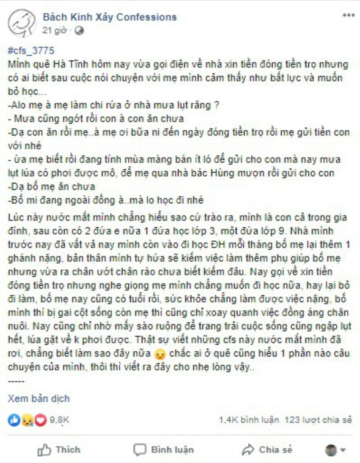 Nghẹn lòng với những dòng tâm sự của nam sinh Hà Tĩnh: 'Sau cuộc gọi về nhà xin đóng tiền trọ là sự bất lực và muốn bỏ học' Ảnh 1