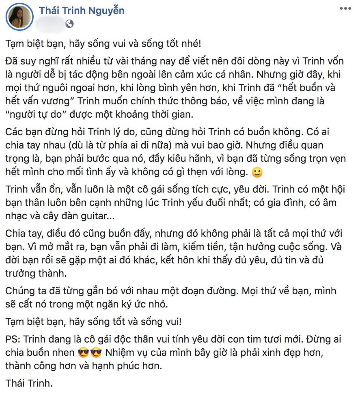 Xác nhận chia tay Quang Đăng, Thái Trinh nhắn nhủ: 'Đừng ai chia buồn nhen!' Ảnh 2