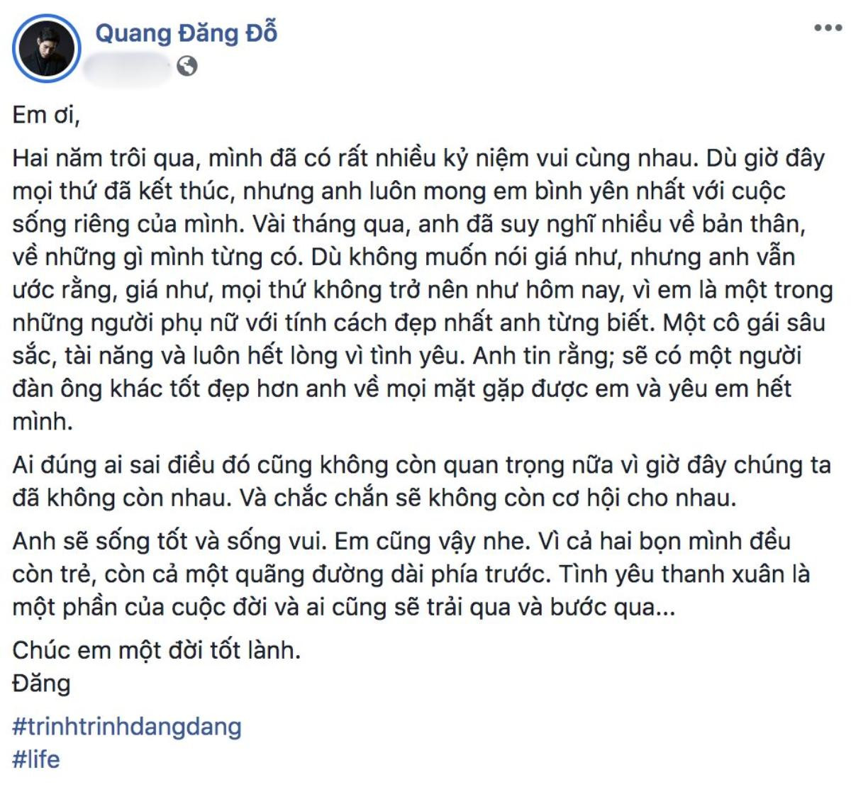 Quang Đăng lên tiếng về việc chia tay: 'Anh ước rằng mọi thứ không trở nên như hôm nay' Ảnh 2