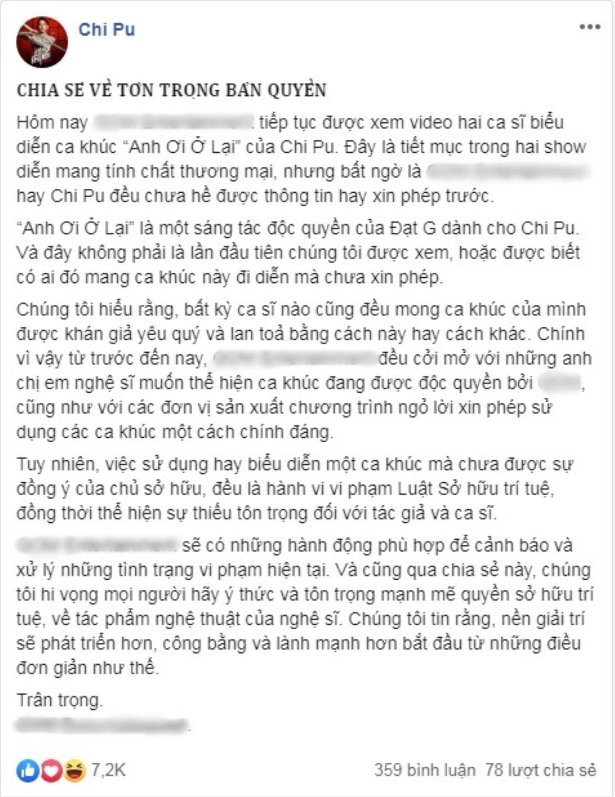 Chi Pu bức xúc hành vi nghệ sĩ sử dụng 'Anh ơi ở lại' vào mục đích thương mại nhưng không có sự xin phép Ảnh 1