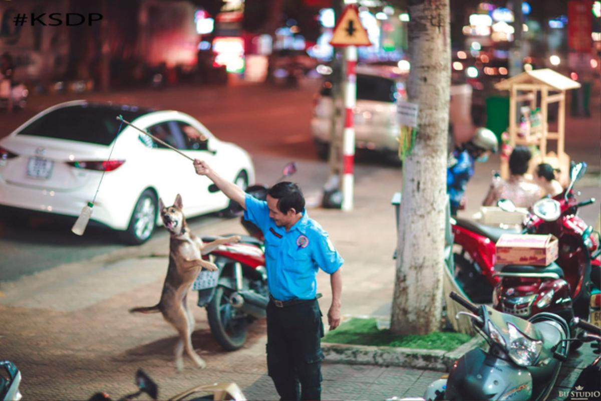 Giữa những vội vã của cuộc sống, hình ảnh bác bảo vệ thoải mái chơi đùa cùng chú chó bên vỉa hè khiến nhiều người cảm động Ảnh 1