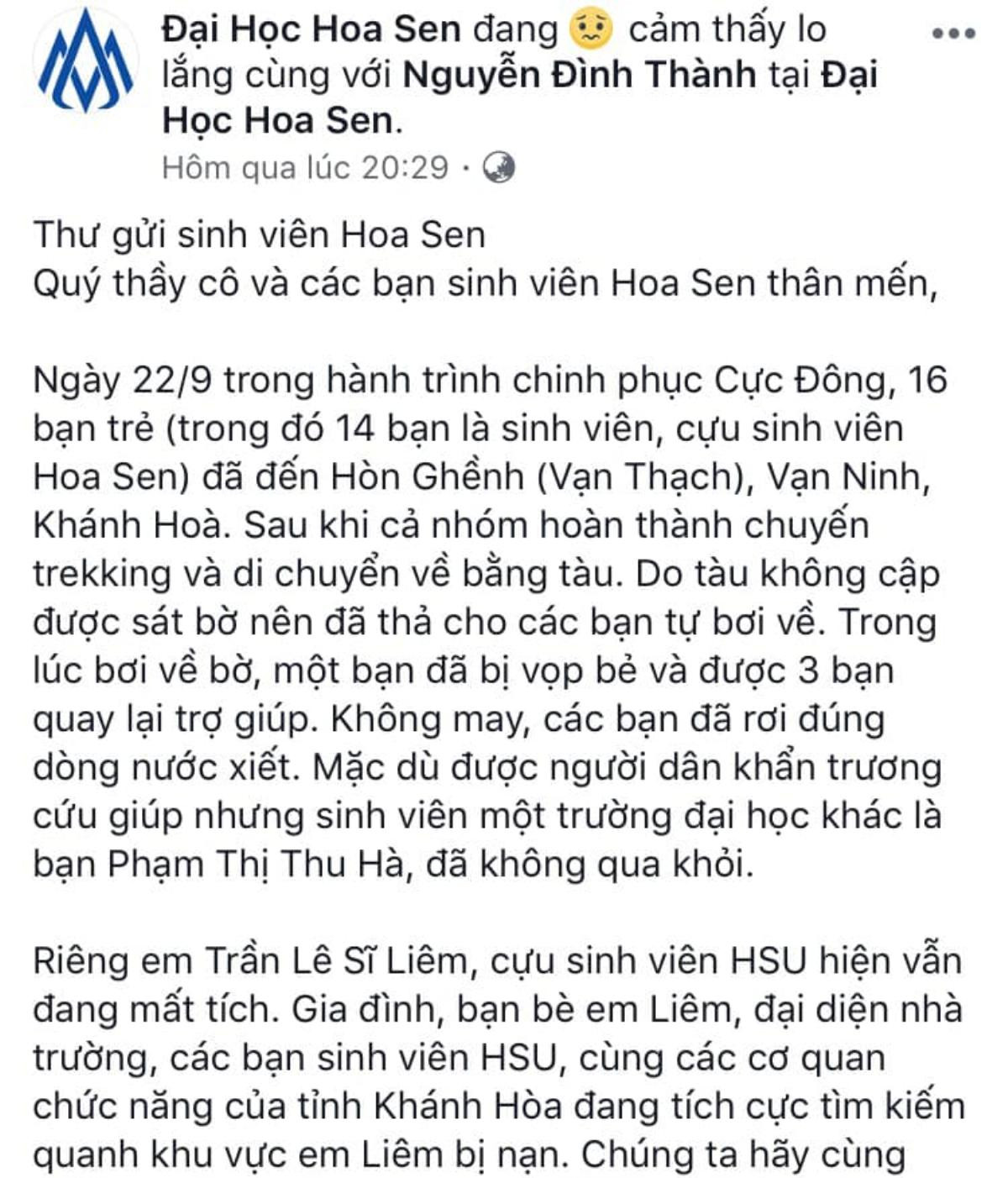 Biết tin cựu sinh viên mất tích trên biển, Hiệu trưởng Trường đại học Hoa Sen viết tâm thư bày tỏ sự lo lắng khiến hàng ngàn sinh viên cảm động Ảnh 1