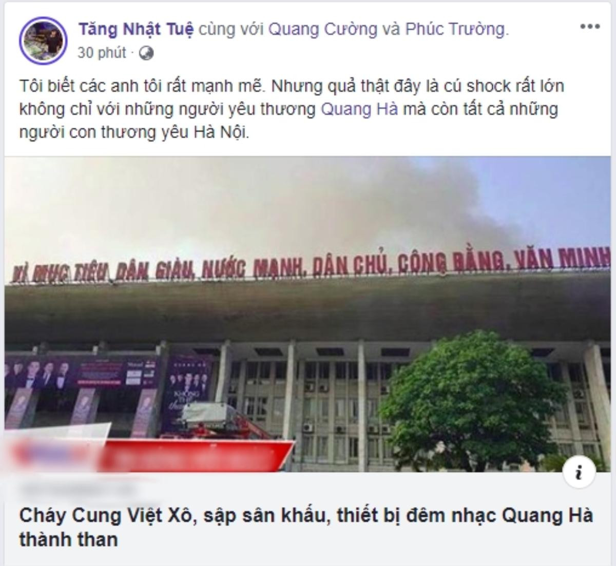 Lưu Thiên Hương, Tăng Nhật Tuệ cùng các nghệ sĩ bày tỏ sự xót xa và động viên Quang Hà sau sự cố cháy sân khấu Ảnh 4