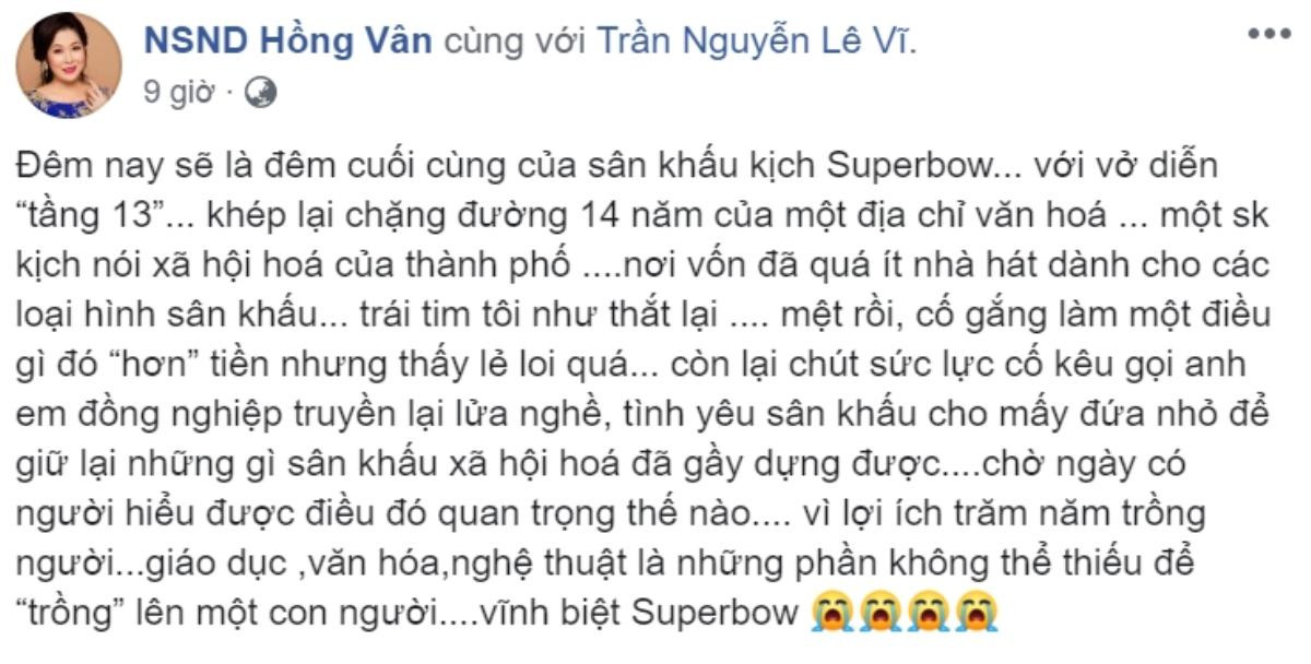 Sân khấu kịch SuperBowl chính thức đóng cửa sau 14 năm hoạt động Ảnh 1