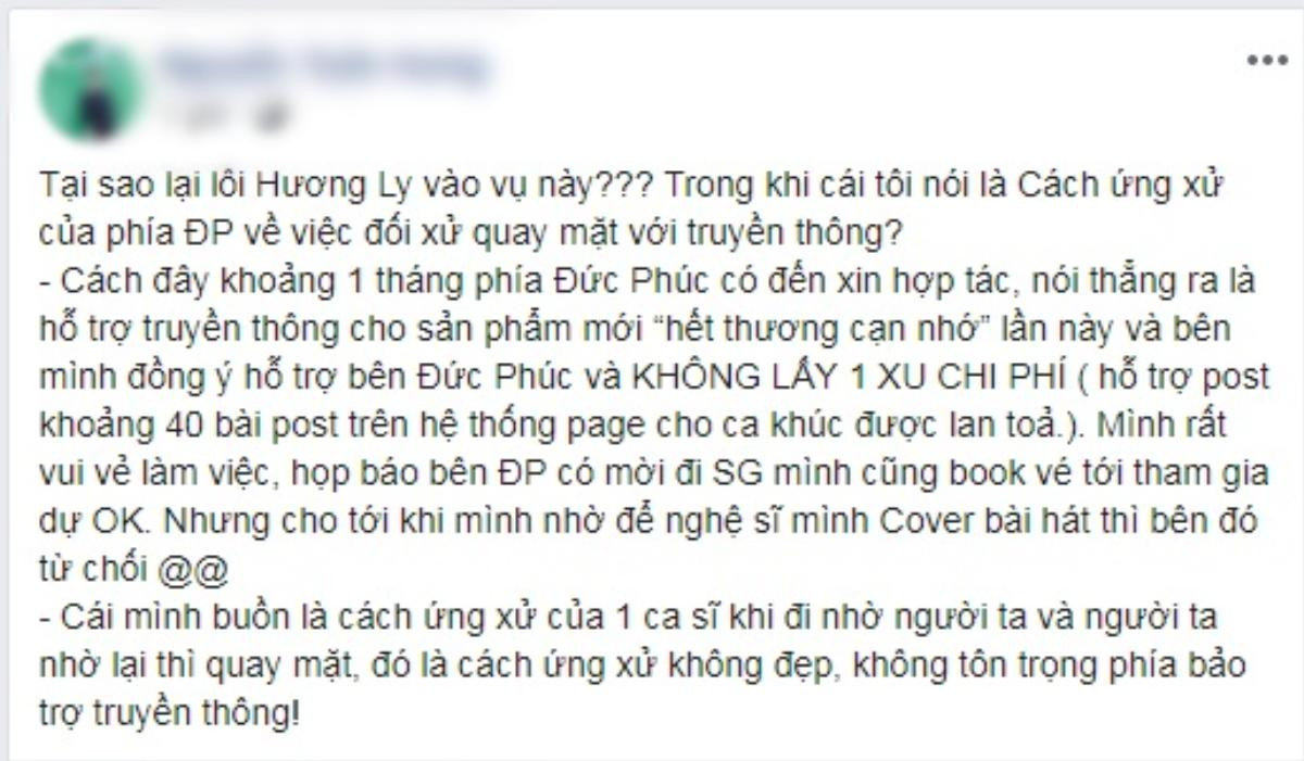 Quản lý Hương Ly đáp trả ekip Đức Phúc: 'Đây là ứng xử không đẹp, không tôn trọng phía bảo trợ truyền thông' Ảnh 1