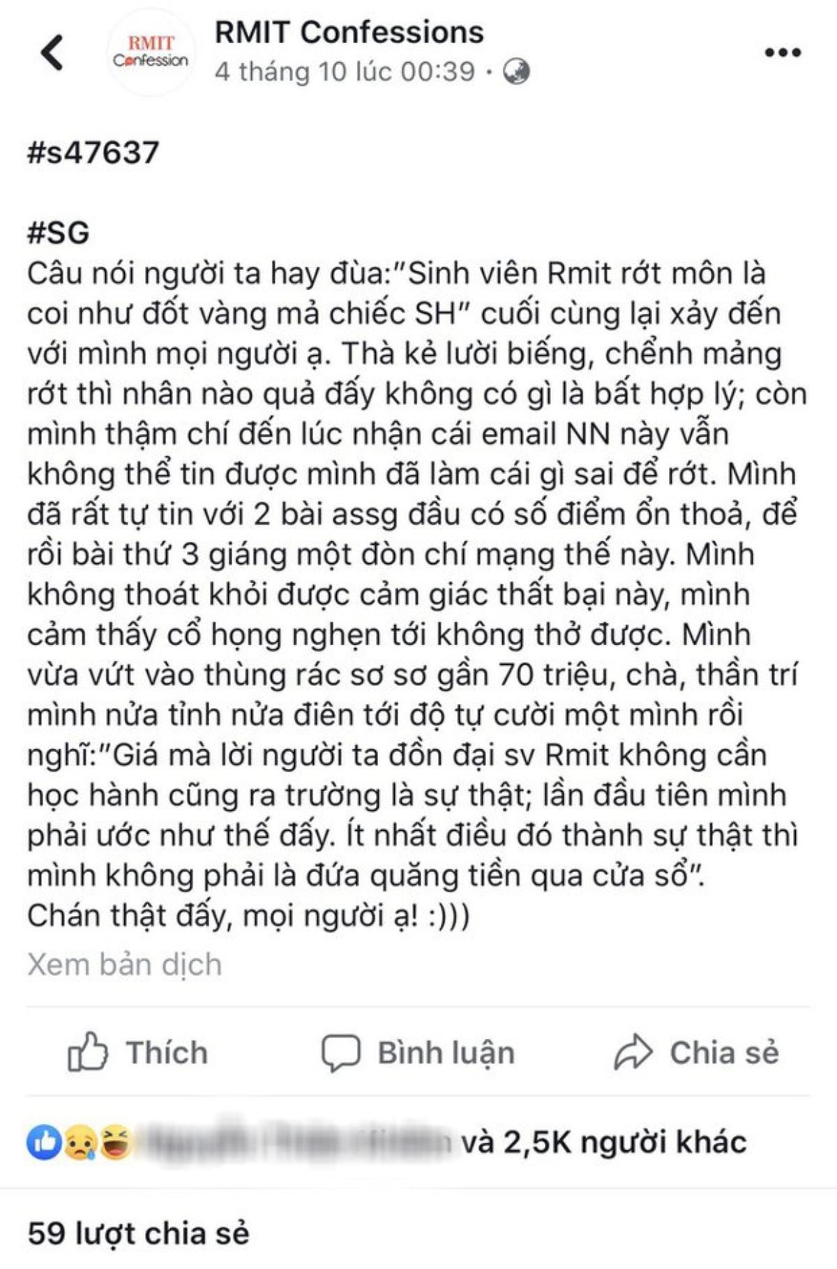 'Chuyện lạ có thật' của sinh viên ĐH Quốc tế RMIT, rớt một môn… coi như 'vứt vào thùng rác sơ sơ 70 triệu đồng' Ảnh 1