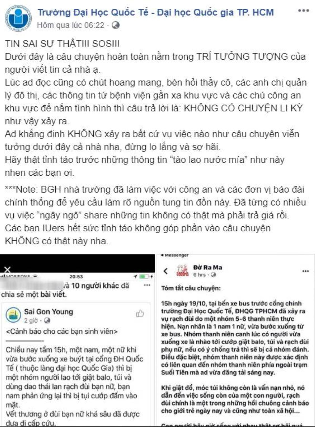 ĐH Quốc tế TP.HCM khẳng định vụ sinh viên bị nhóm người lạ mặt rạch đùi sau khi giật balo bất thành là thông tin bịa đặt Ảnh 3