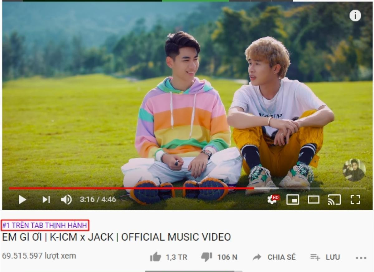 Chuyện gì thế này: MV Em gì ơi (K-ICM & Jack) đùng đùng chễm chệ Top 1 Trending Youtube giữa đêm Ảnh 1