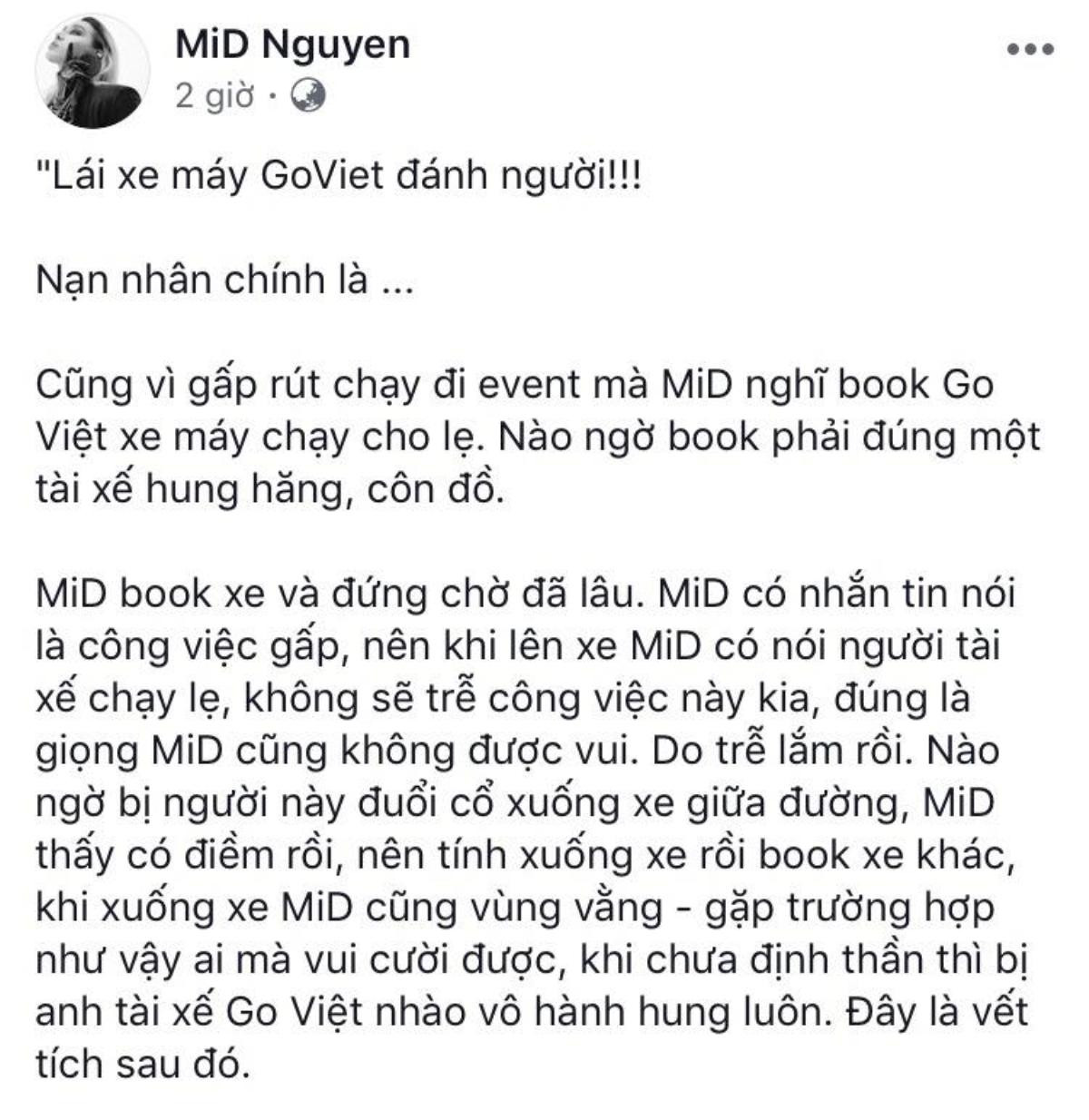 Sau diễn viên Kim Nhã, lại thêm người mẫu The Face Mid Nguyễn tố bị tài xế Go Viet hành hung Ảnh 2