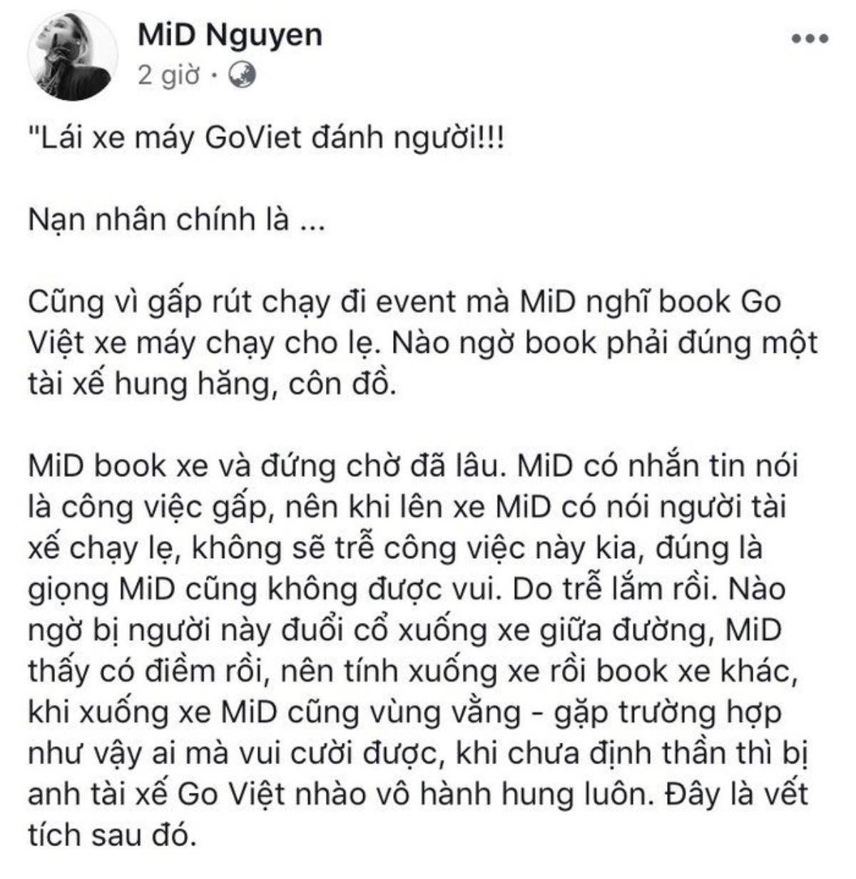 Bị người mẫu The Face Mid Nguyễn tố hành hung, tài xế Go Viet bị khóa app Ảnh 2