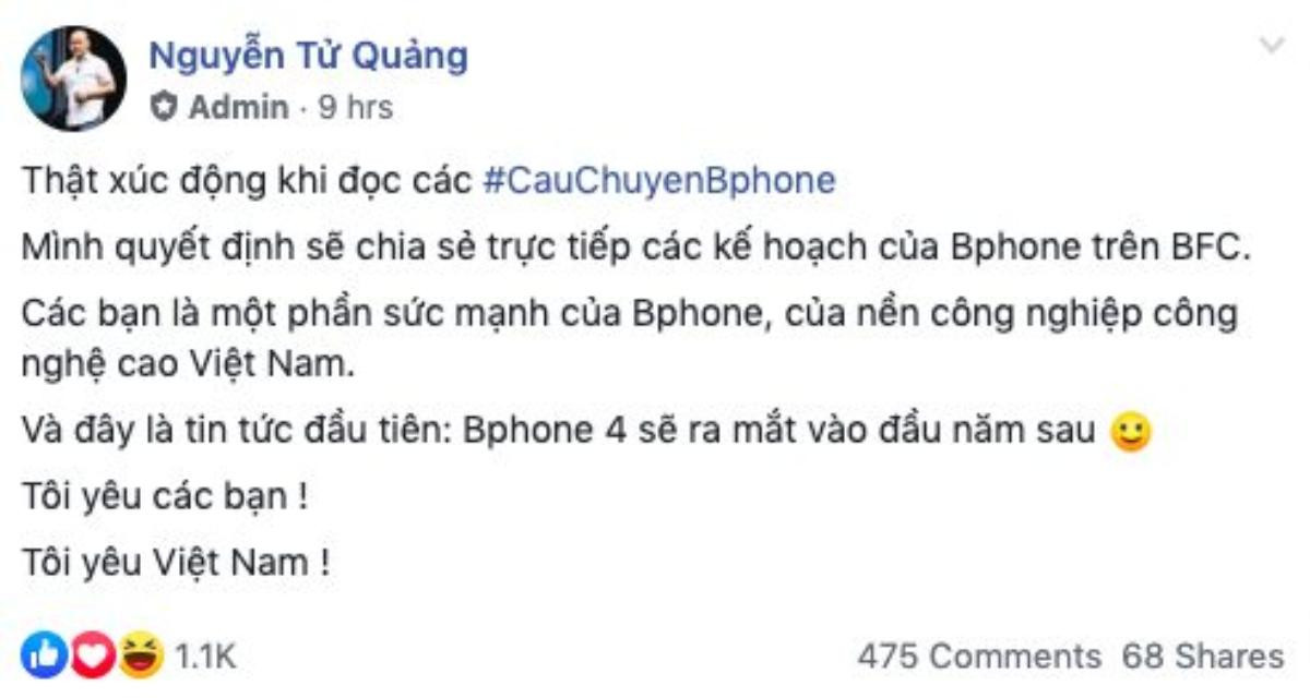 Ông Nguyễn Tử Quảng: ‘Bphone 4 sẽ ra mắt đầu năm 2020’ Ảnh 1