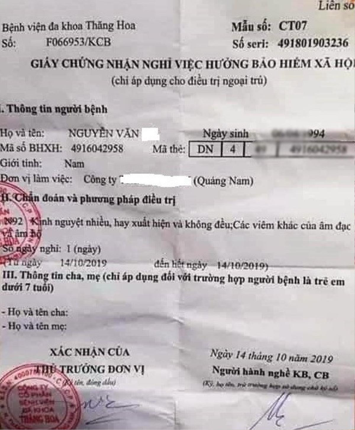 Xôn xao hình ảnh giấy chứng nhận nghỉ ốm của nam thanh niên với chẩn đoán 'kinh nguyệt không đều…' Ảnh 1