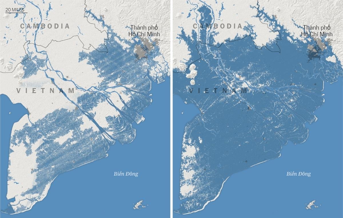 Đồng bằng sông Cửu Long, TP.HCM và Hải Phòng có nguy cơ 'bị xóa sổ gần như hoàn toàn' vào năm 2050 vì nước biển dâng Ảnh 1