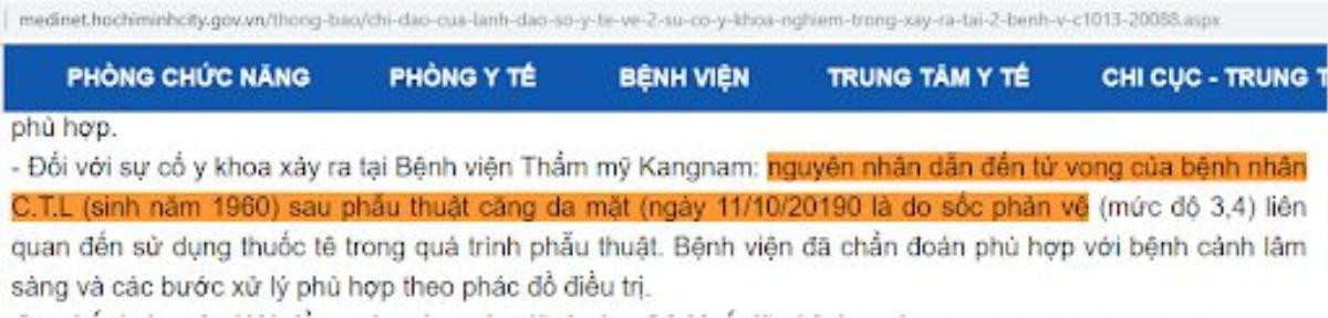 Kết luận của Sở Y tế TP. HCM vụ bệnh nhân tử vong sau khi căng da mặt tại Bệnh viện Thẩm mỹ Kangnam Ảnh 2