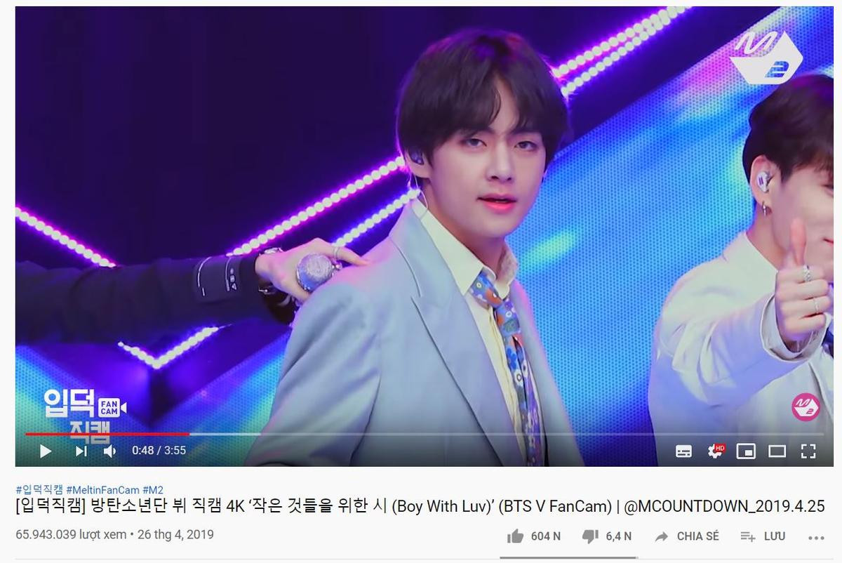 Với fancam focus 'Boy With Luv', V (BTS) tiếp tục lập kỉ lục mới trên Youtube Ảnh 1