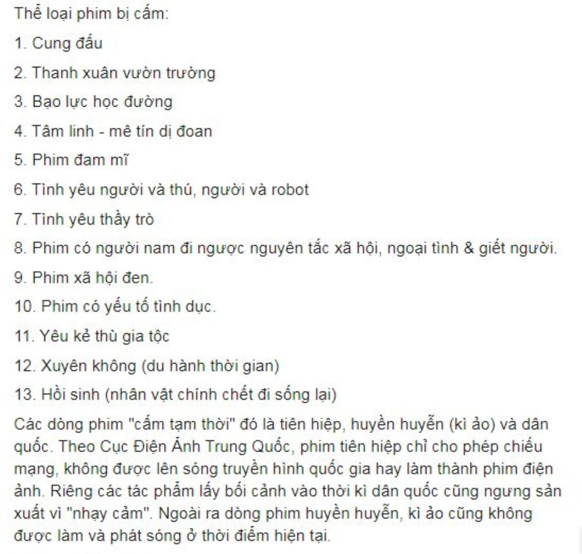 Không có chuyện Tổng cục truyền hình Trung Quốc ra lệnh cấm triệt để 16 thể loại phim Hoa ngữ Ảnh 2