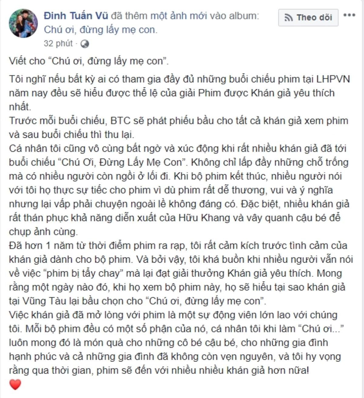 Đạo diễn và NSX phim 'Chú ơi đừng lấy mẹ con' lên tiếng sau ồn ào nhận giải Khán giả yêu thích dù phim từng bị tẩy chay Ảnh 3