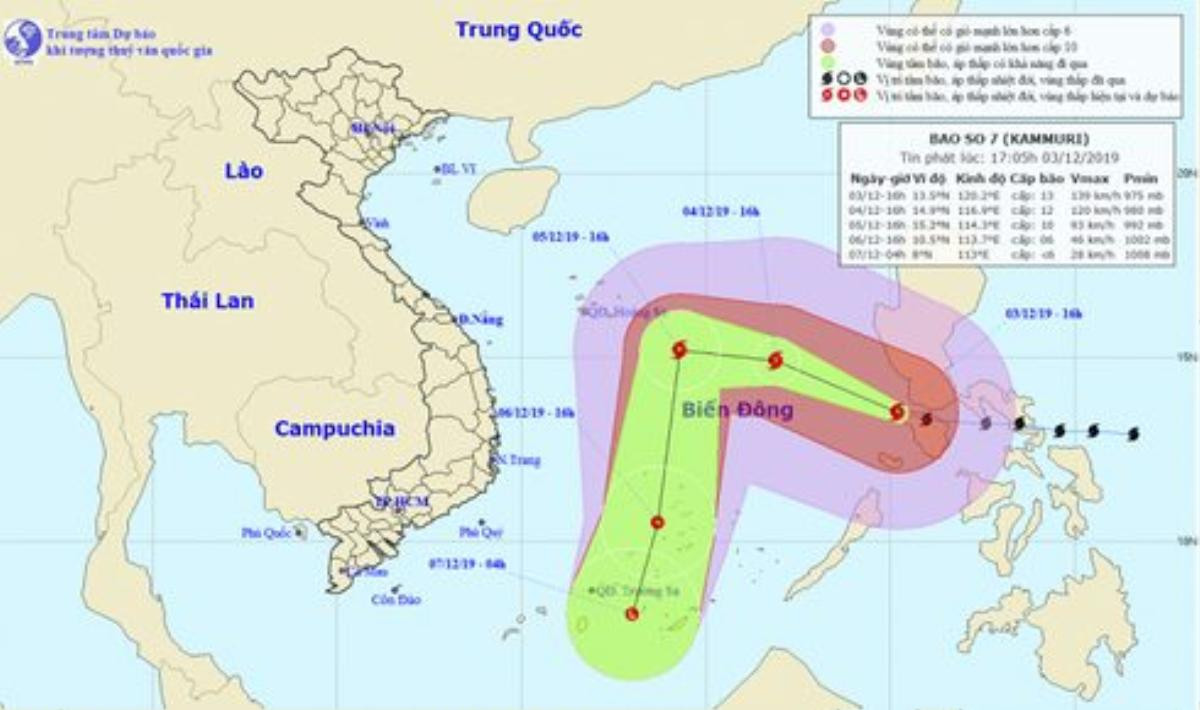 Dự báo thời tiết hôm nay (4/12): Bão Kammuri mạnh lên thành cơn bão số 7 Ảnh 1