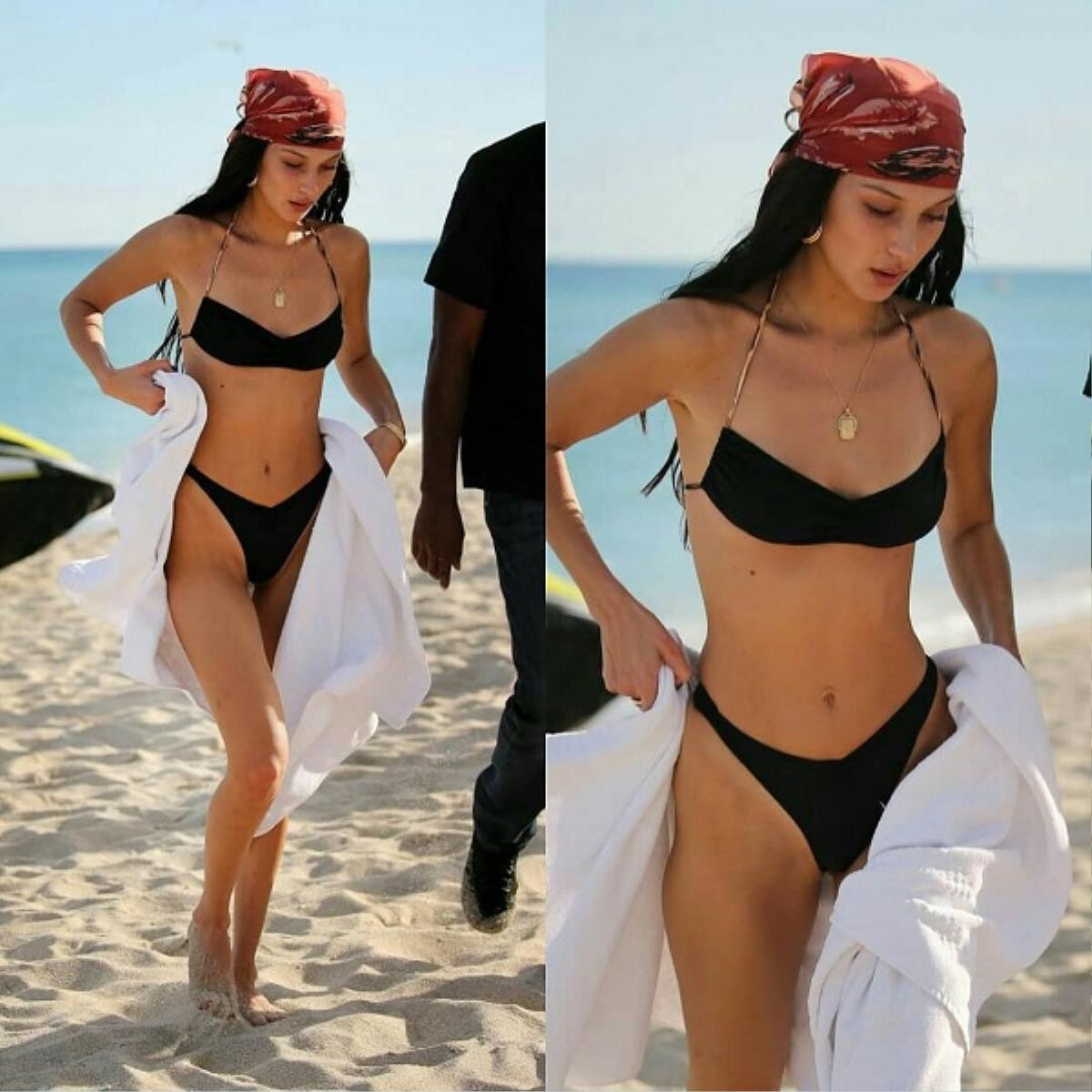 Bella Hadid mặc bikini mix cùng quần cạp trễ đẹp 'át vía' Kendall Jenner trên bãi biển Ảnh 7