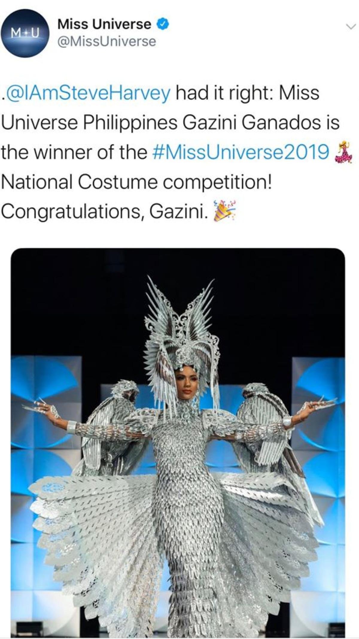 Sau sự cố trao nhầm giải có 1-0-2, Philippines chiến thắng trang phục dân tộc đẹp nhất Miss Universe 2019 Ảnh 1